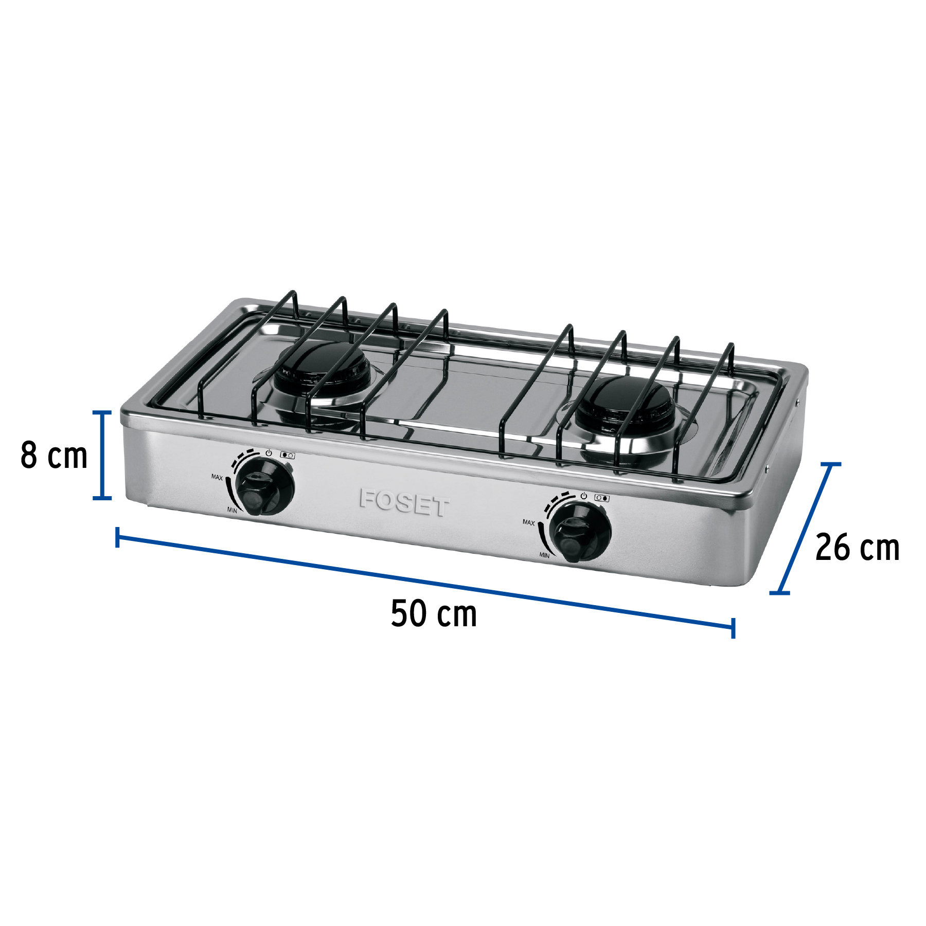 Parrilla de gas de sobreponer 2 quemadores, inox, Foset