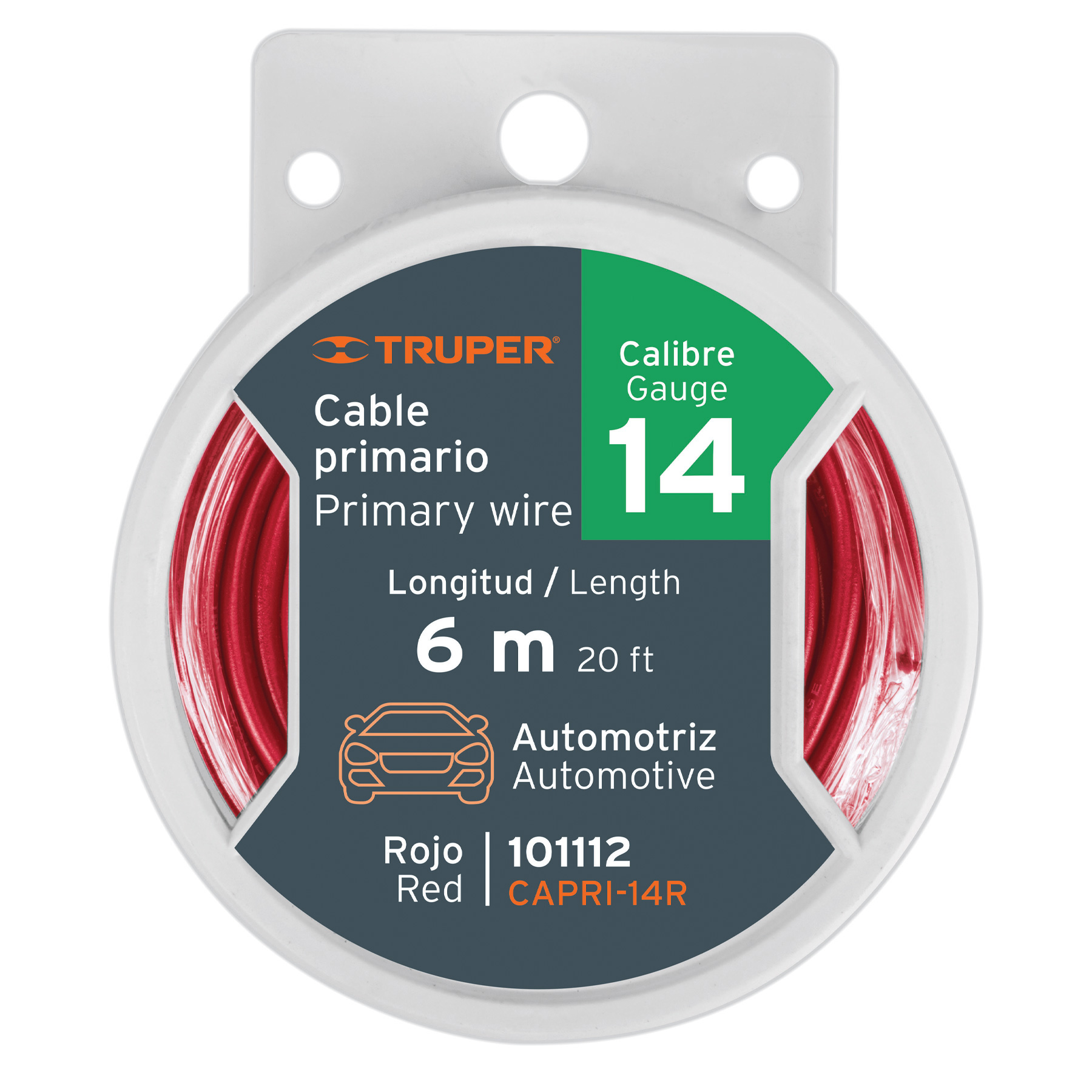 Cable primario, calibre 14, rollo 6 m, rojo