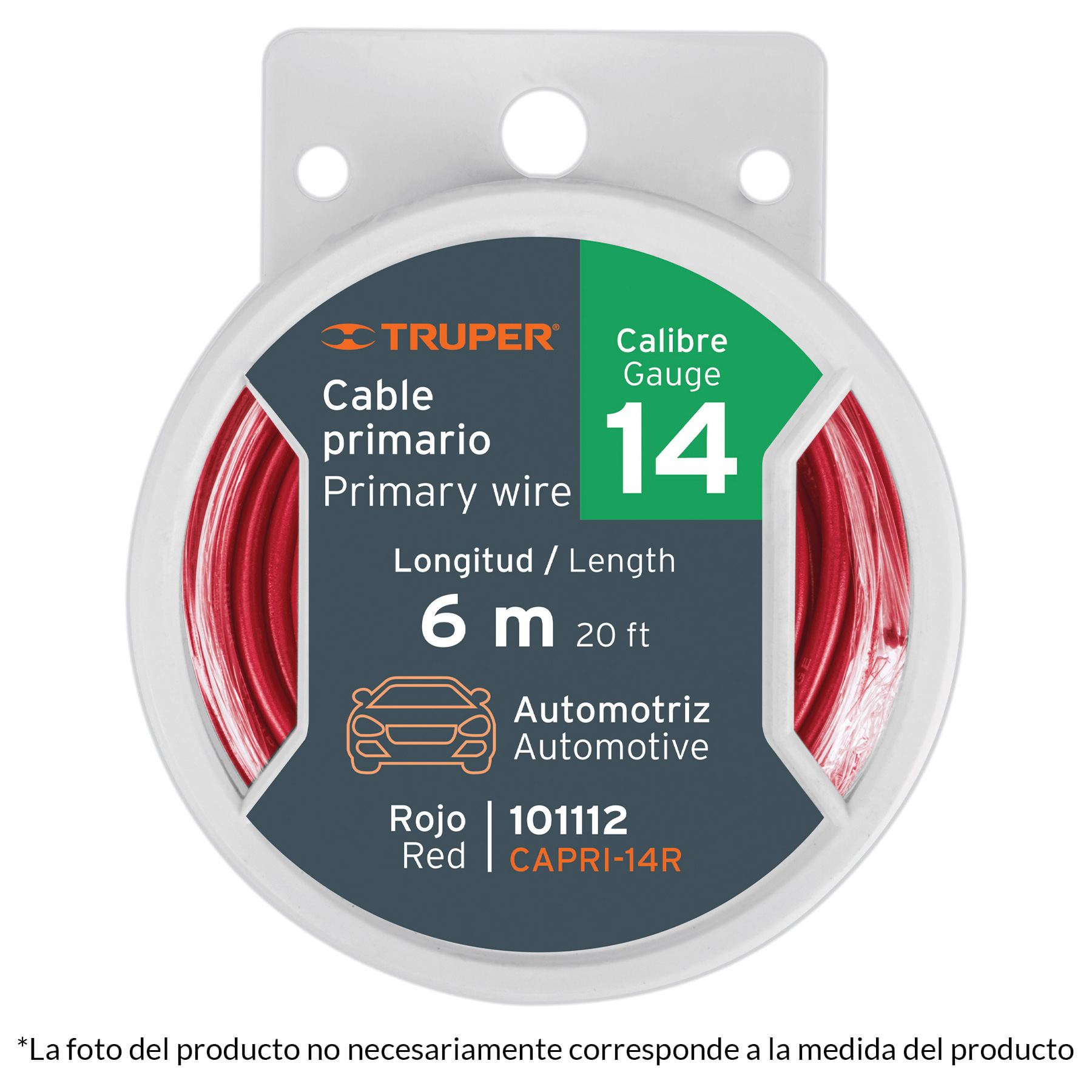 Cable primario, calibre 16, rollo 9 m, rojo