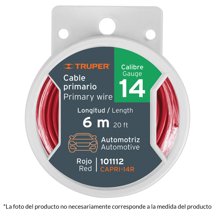 Cable primario, calibre 16, rollo 9 m, rojo