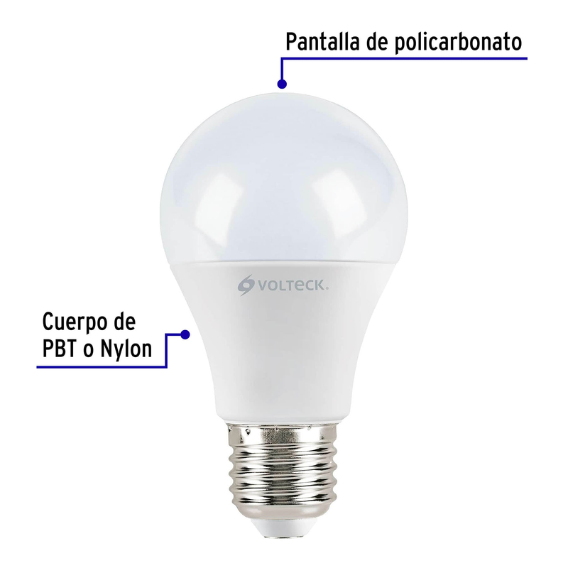 Pack de 4 lámparas de LED, A19, 9 W, luz cálida, Volteck