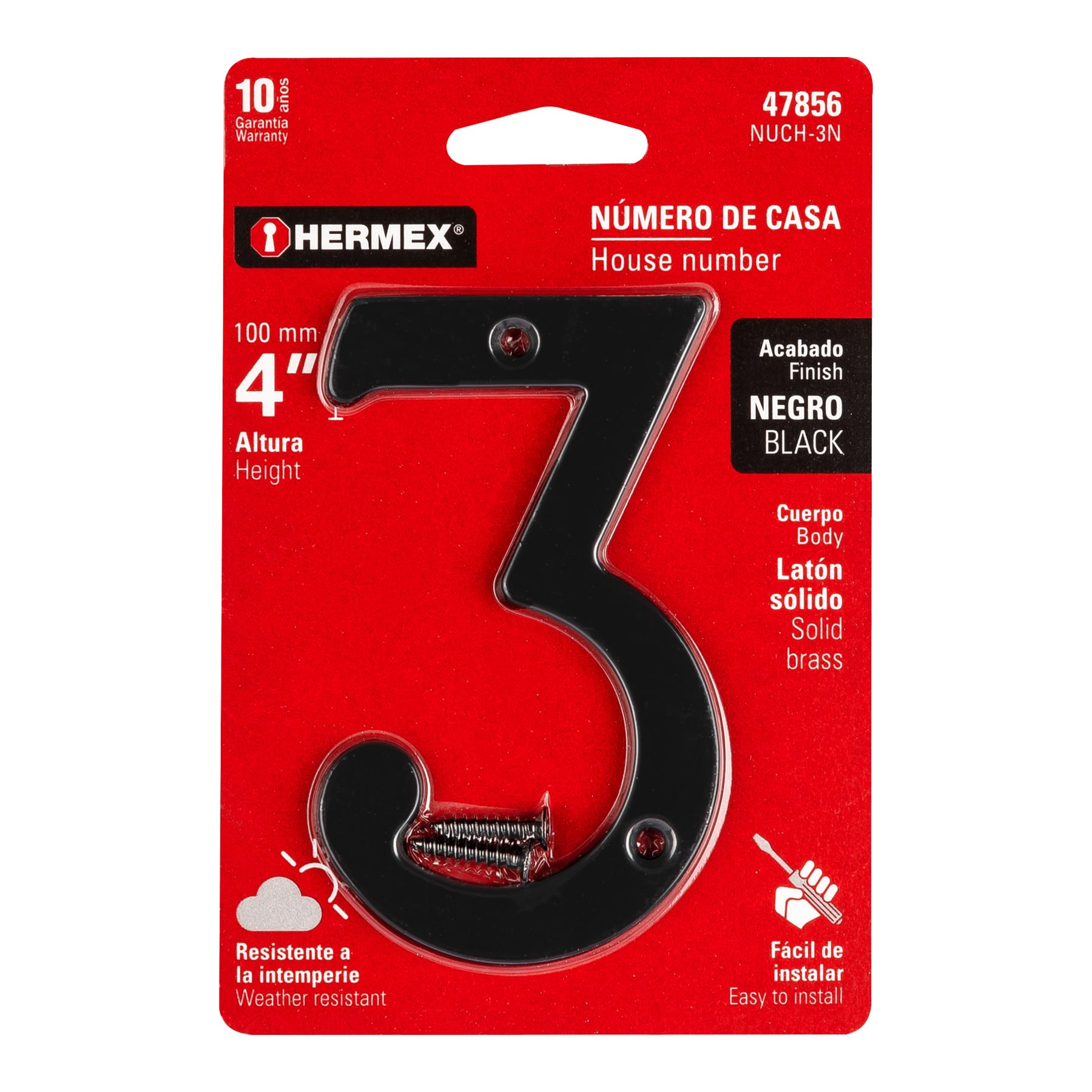 Número chico de latón 3, negro, Hermex