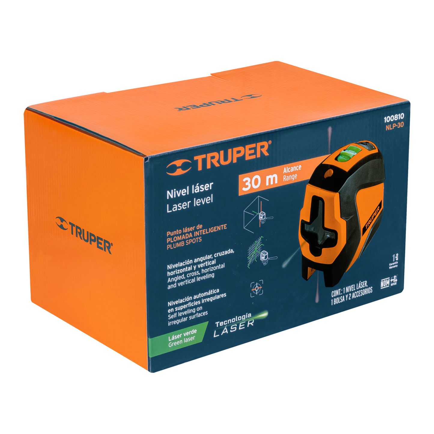 Nivel láser verde 30 m, con 2 puntos de plomada