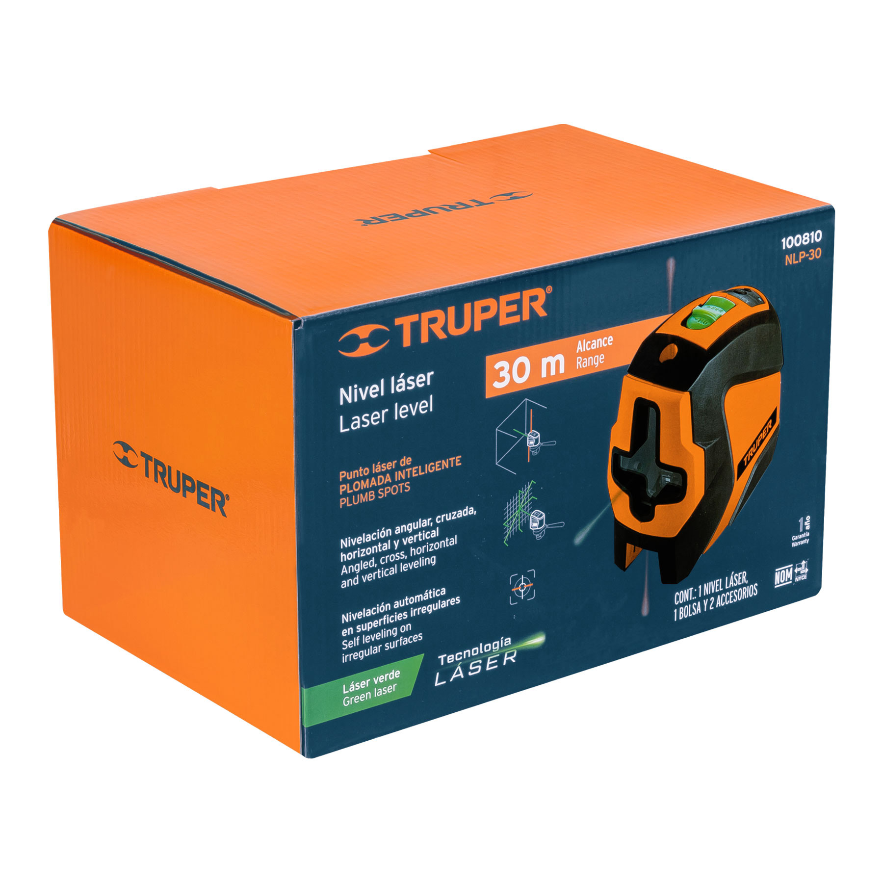 Nivel láser verde 30 m, con 2 puntos de plomada