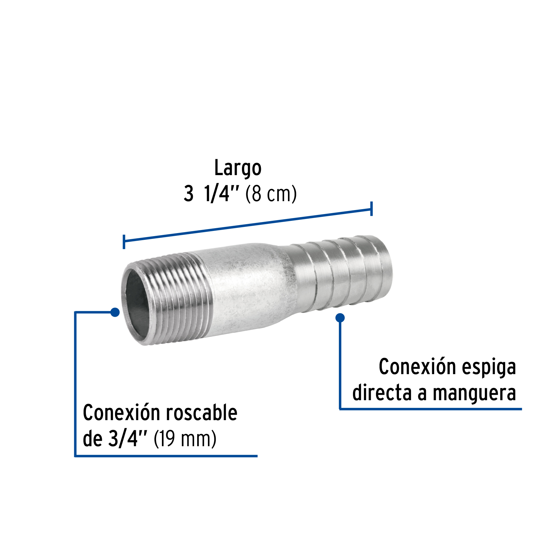 NIPLE GALVANIZADO TIPO BOTELLA, 3/4' (PIEZA)