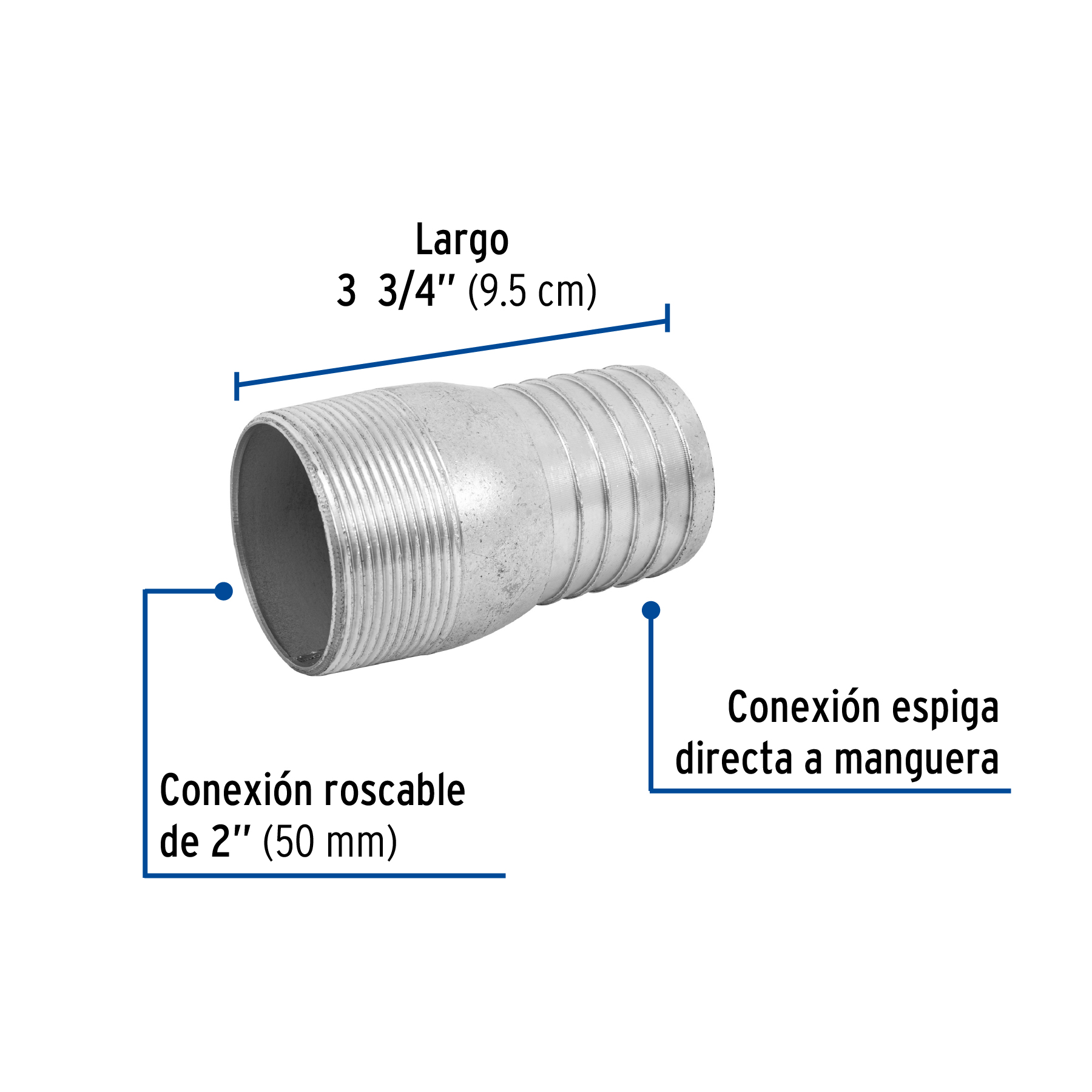 Niple galvanizado tipo botella, 2" (PIEZA)