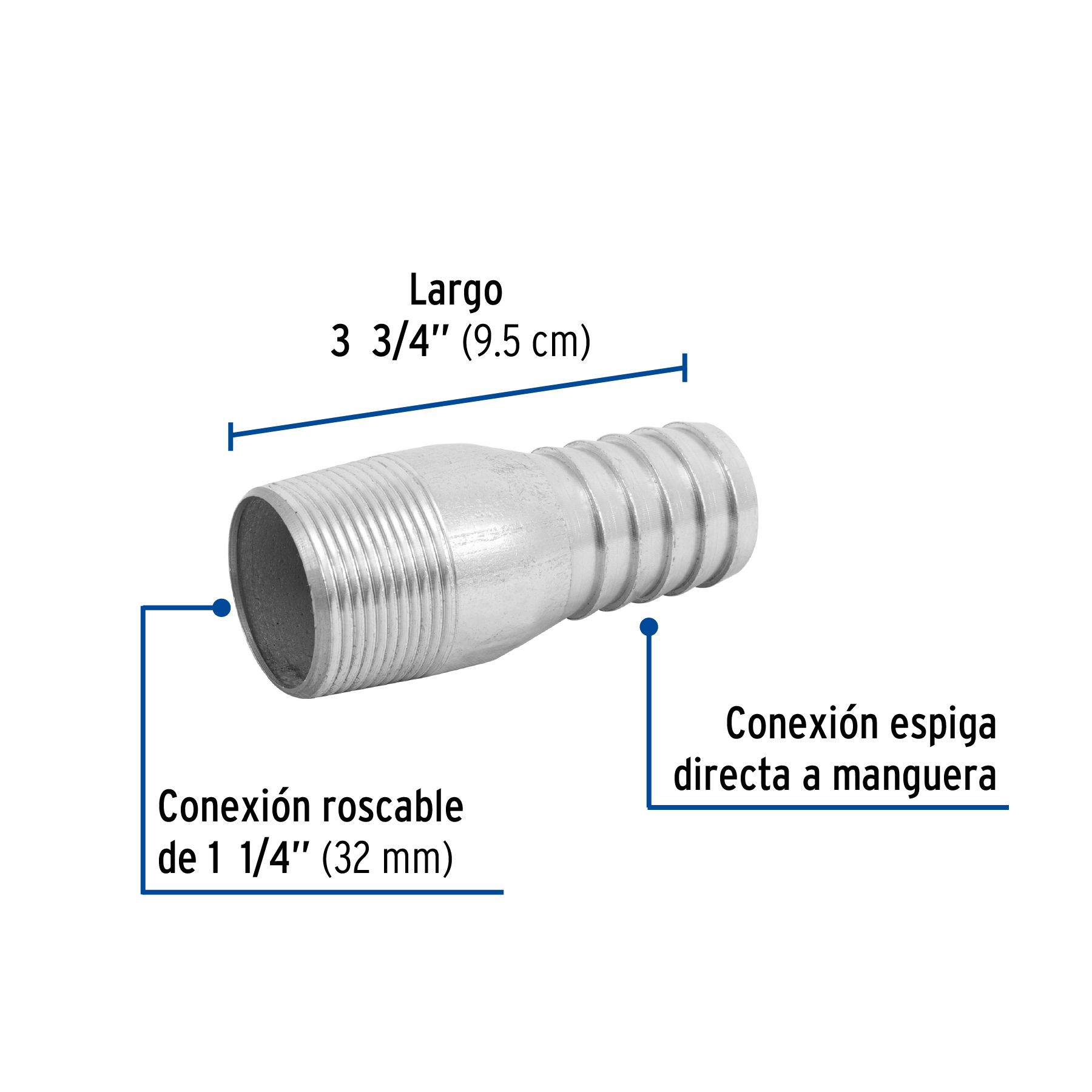 Niple galvanizado tipo botella, 1-1/4"( PIEZA)