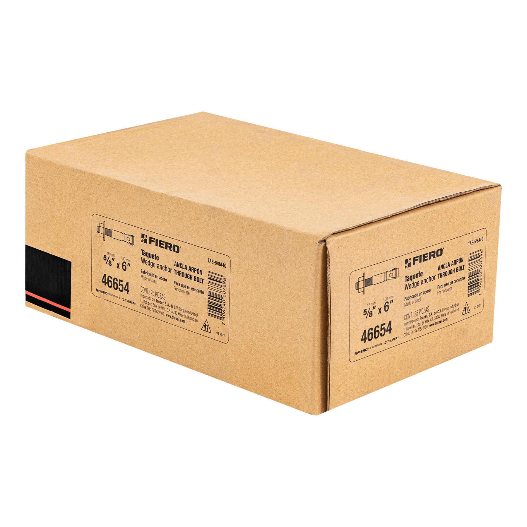 Caja con 25 taquetes arpón de 5/8' x 6', Fiero