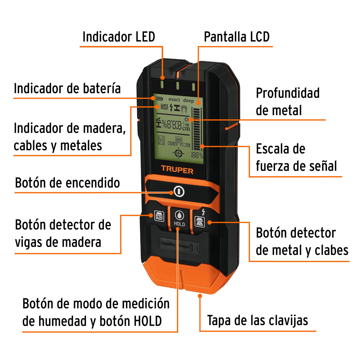 MULTI-DETECTOR DE MATERIALES DETRAS DE MUROS , 12 cm.
