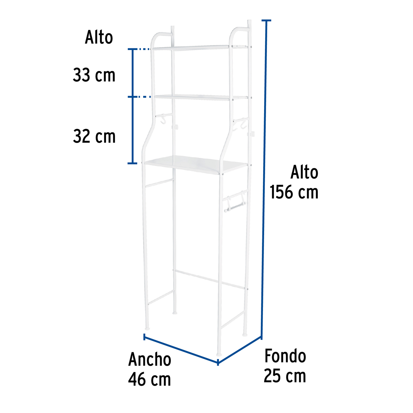 Mueble organizador blanco para baño con 3 repisas, Basic