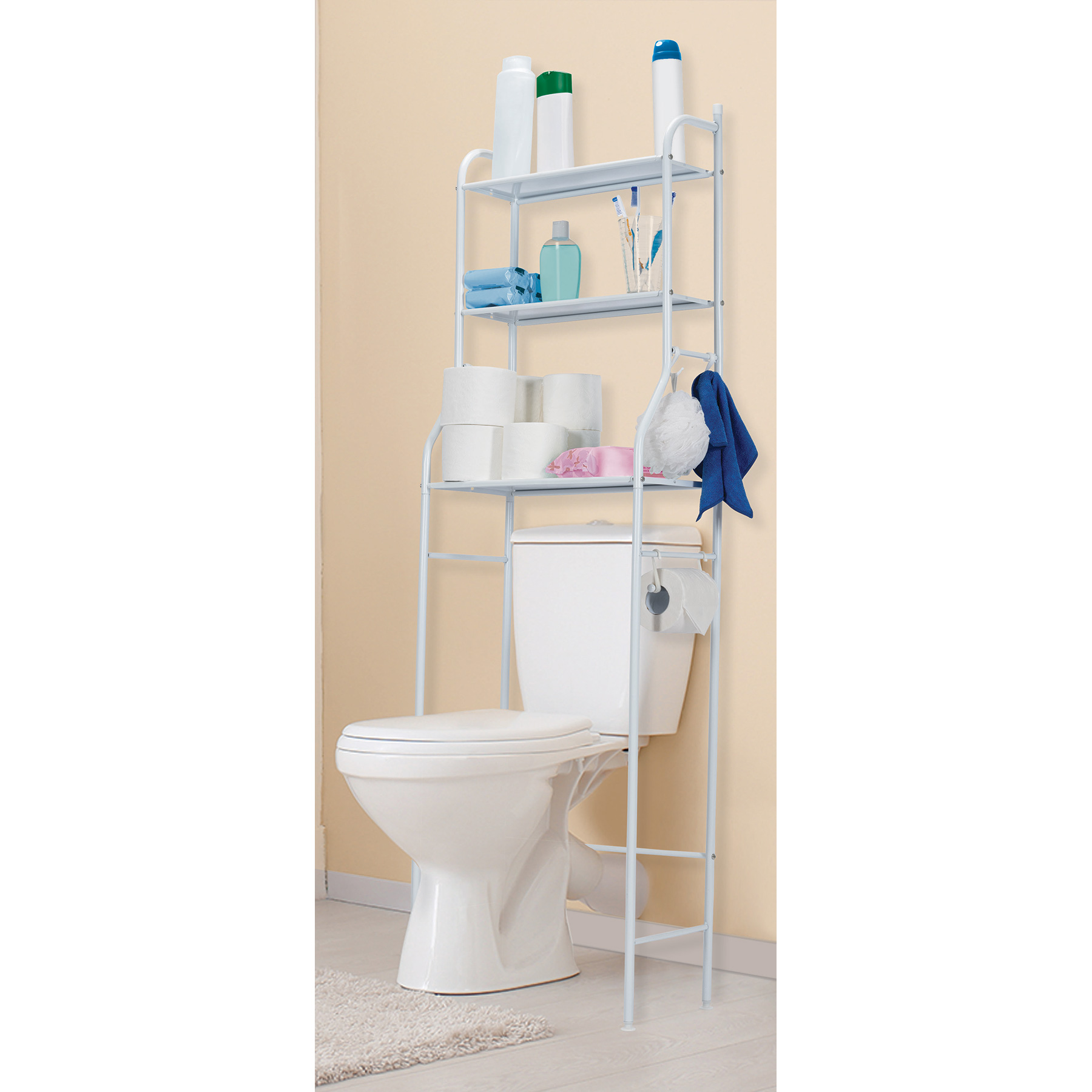 Mueble organizador blanco para baño con 3 repisas, Basic