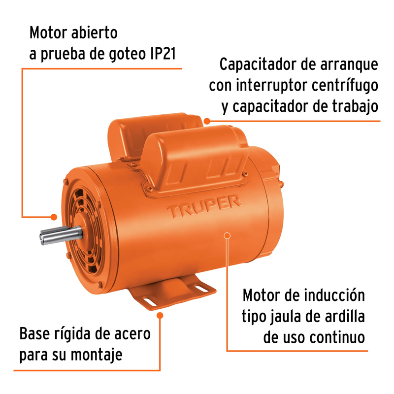 Motor monofásico de 2 HP, alta, Truper
