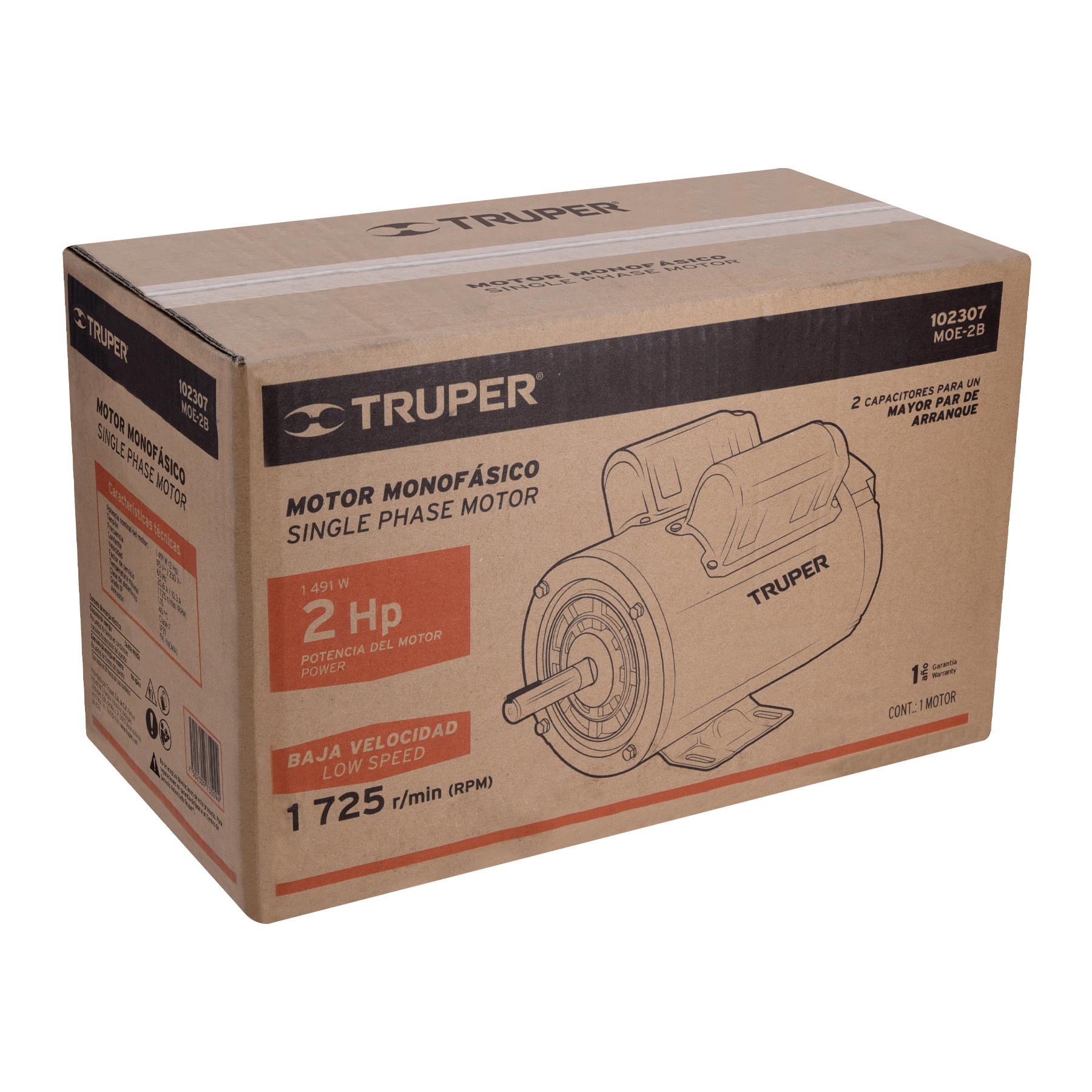 Motor monofásico de 2 HP, alta, Truper