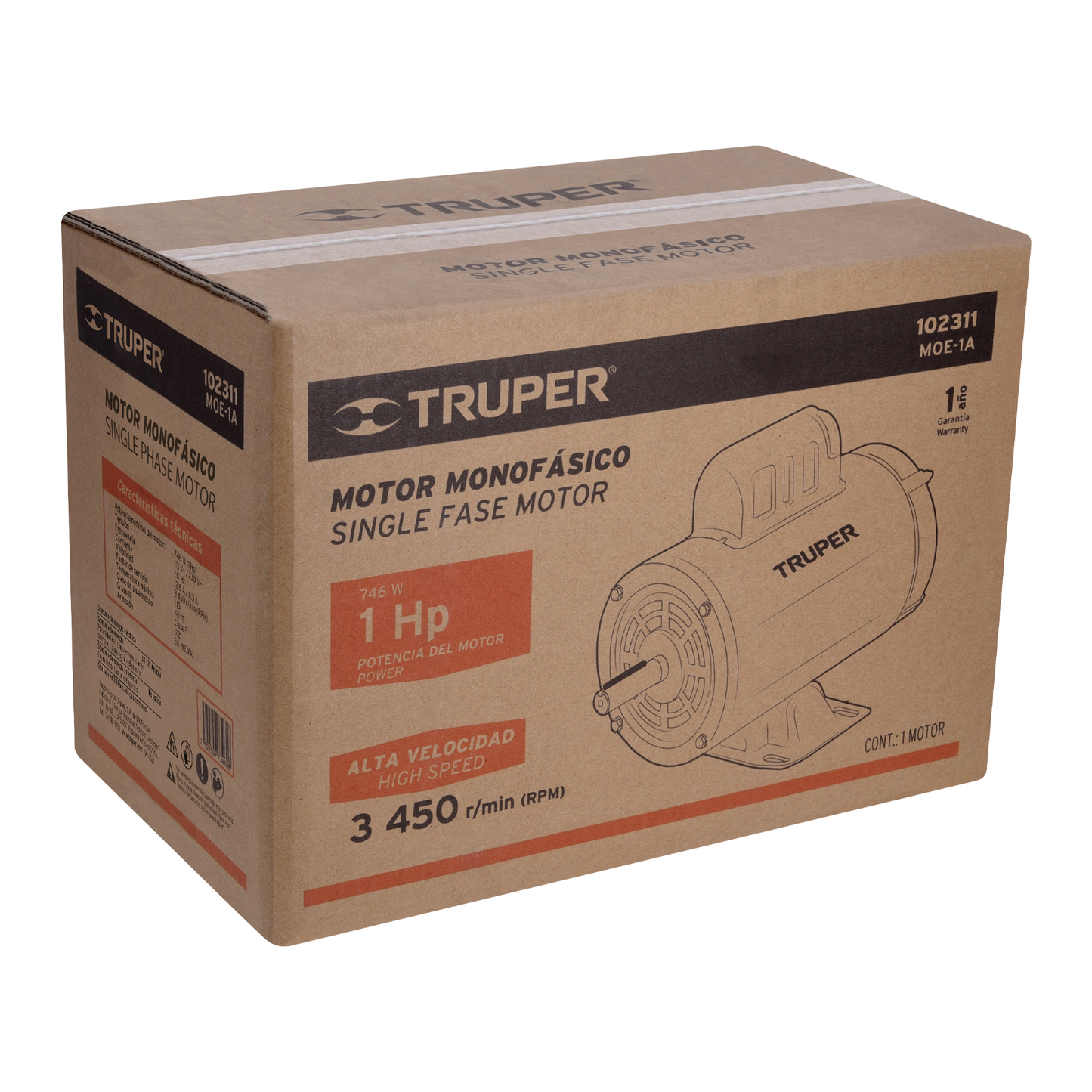Motor monofásico de 1 HP, alta, Truper