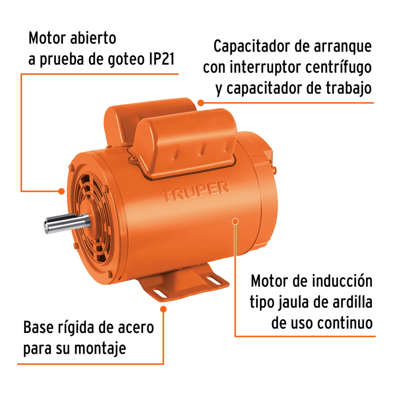 Motor monofásico de 1 1/2 HP, alta, Truper