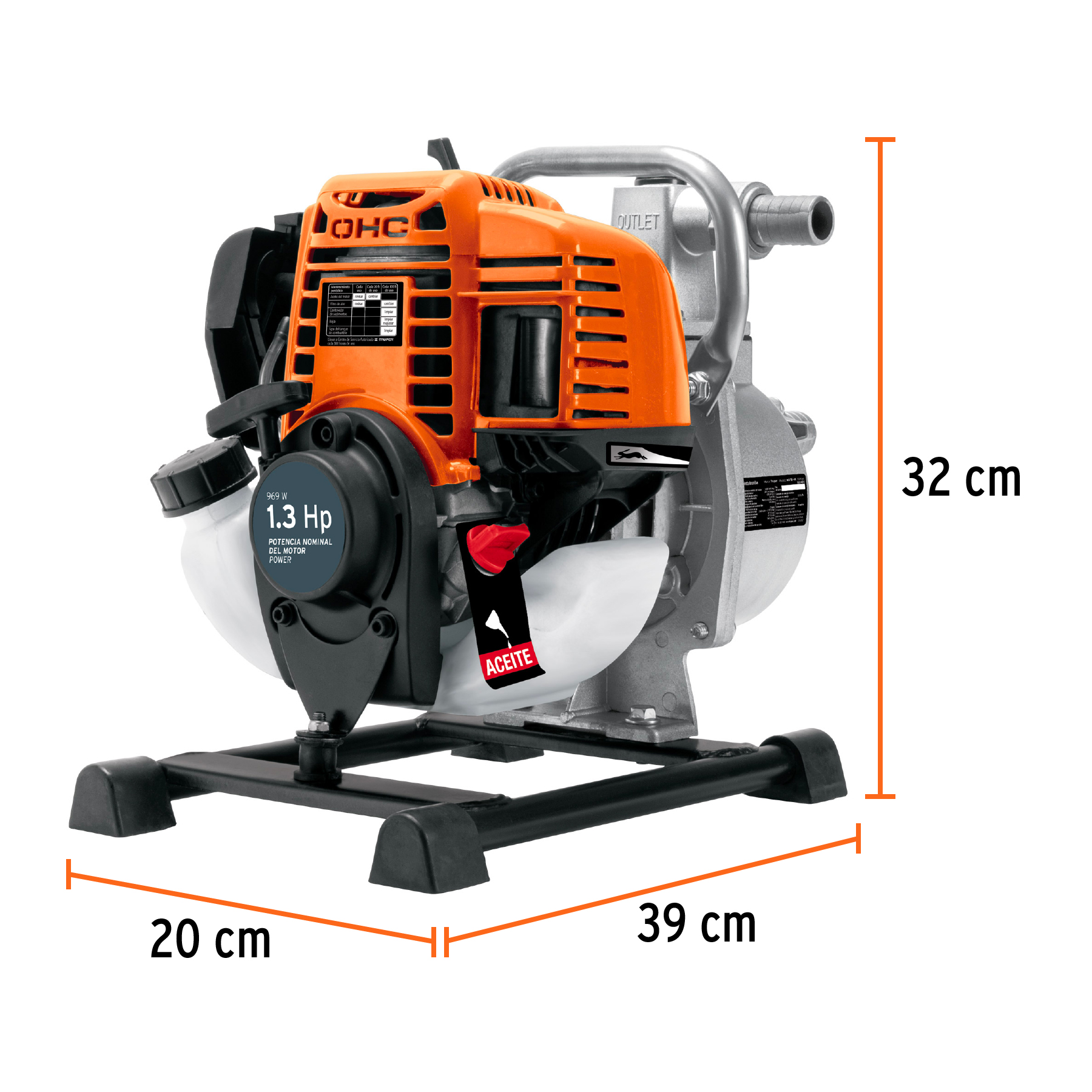 Motobomba autocebante 1 HP a gasolina 1' x 1', 4 tiempos