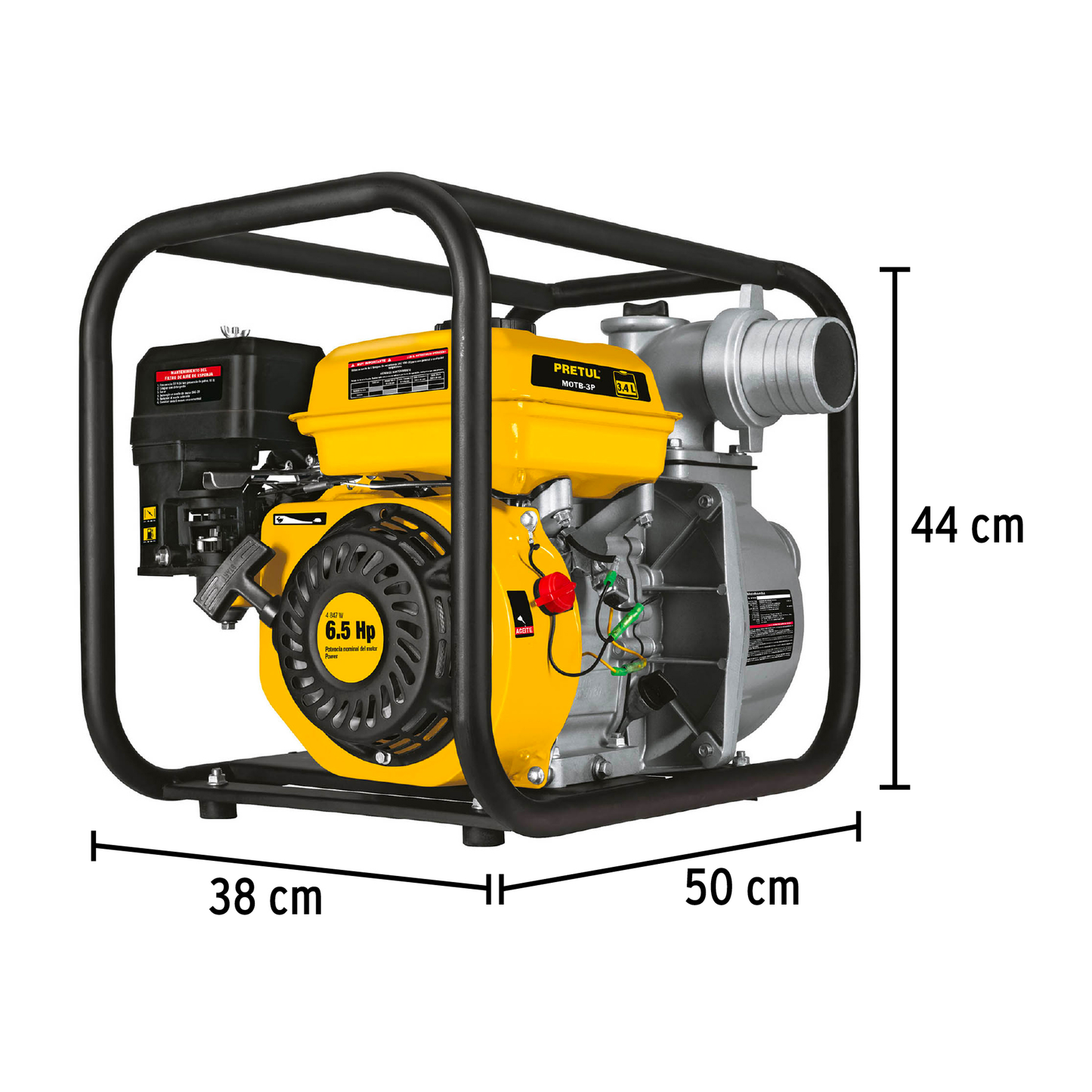 Motobomba 3' de salida, 6.5 HP, Pretul