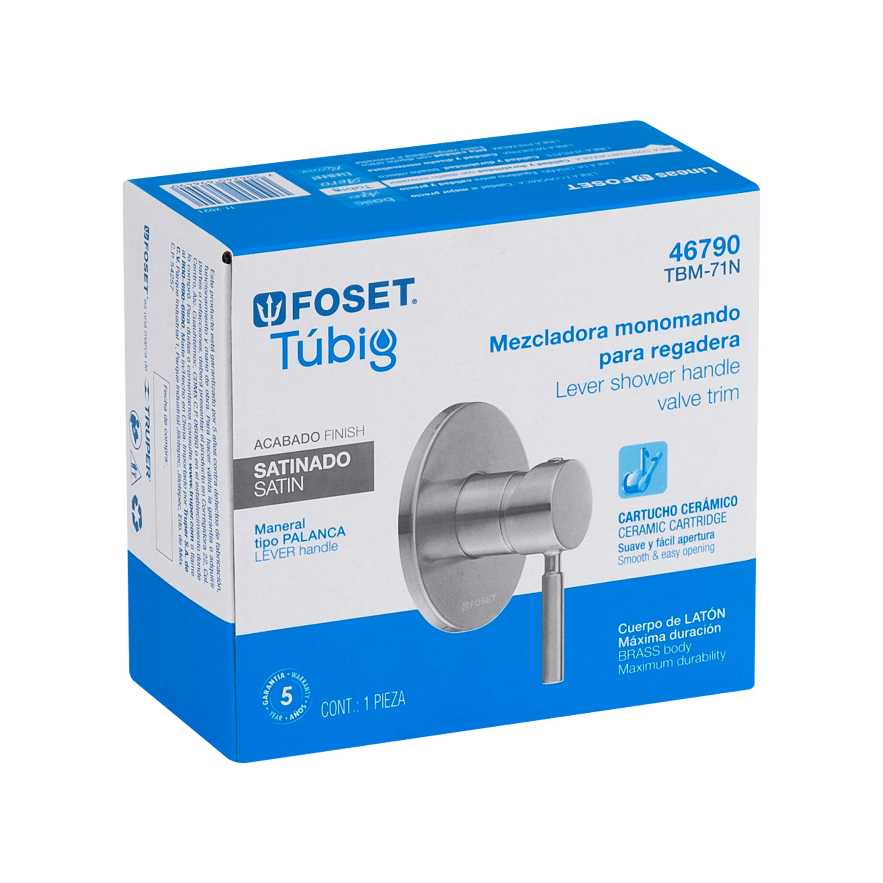 Monomando para regadera, satín, Foset