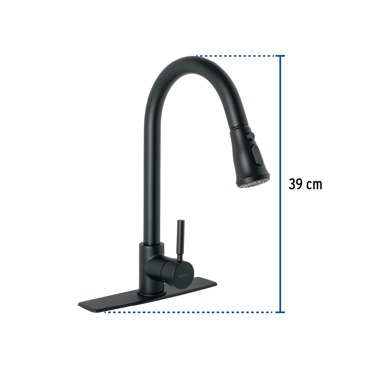Monomando para fregadero,cuello extraible,negro mate,Tubig