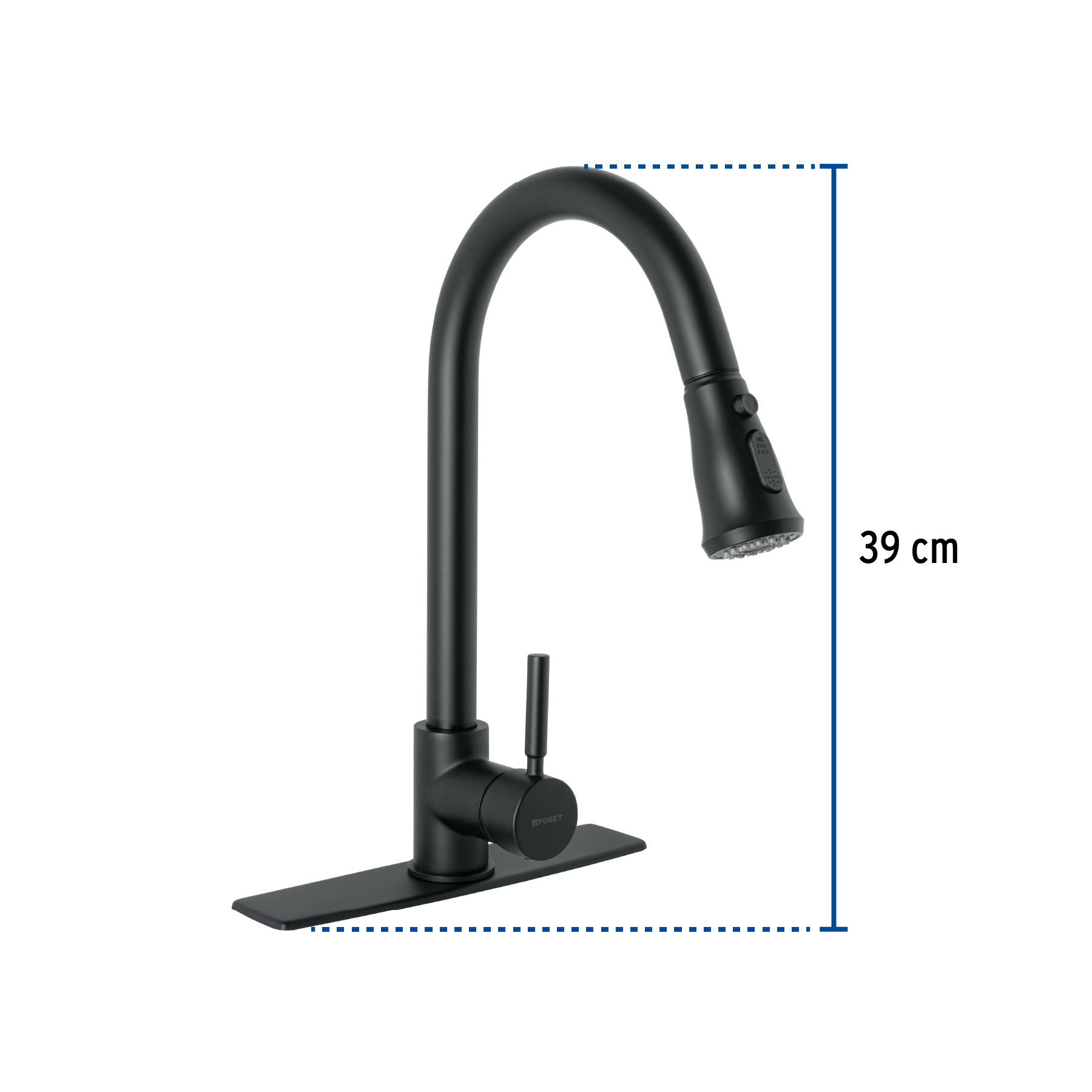 Monomando para fregadero,cuello extraible,negro mate,Tubig