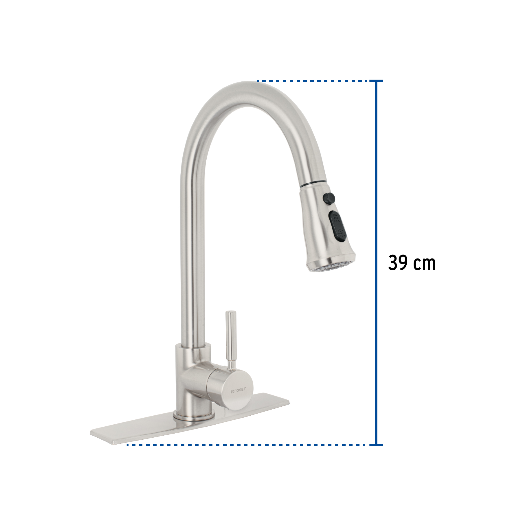 Monomando para fregadero, cuello extraible, satín, Tubig