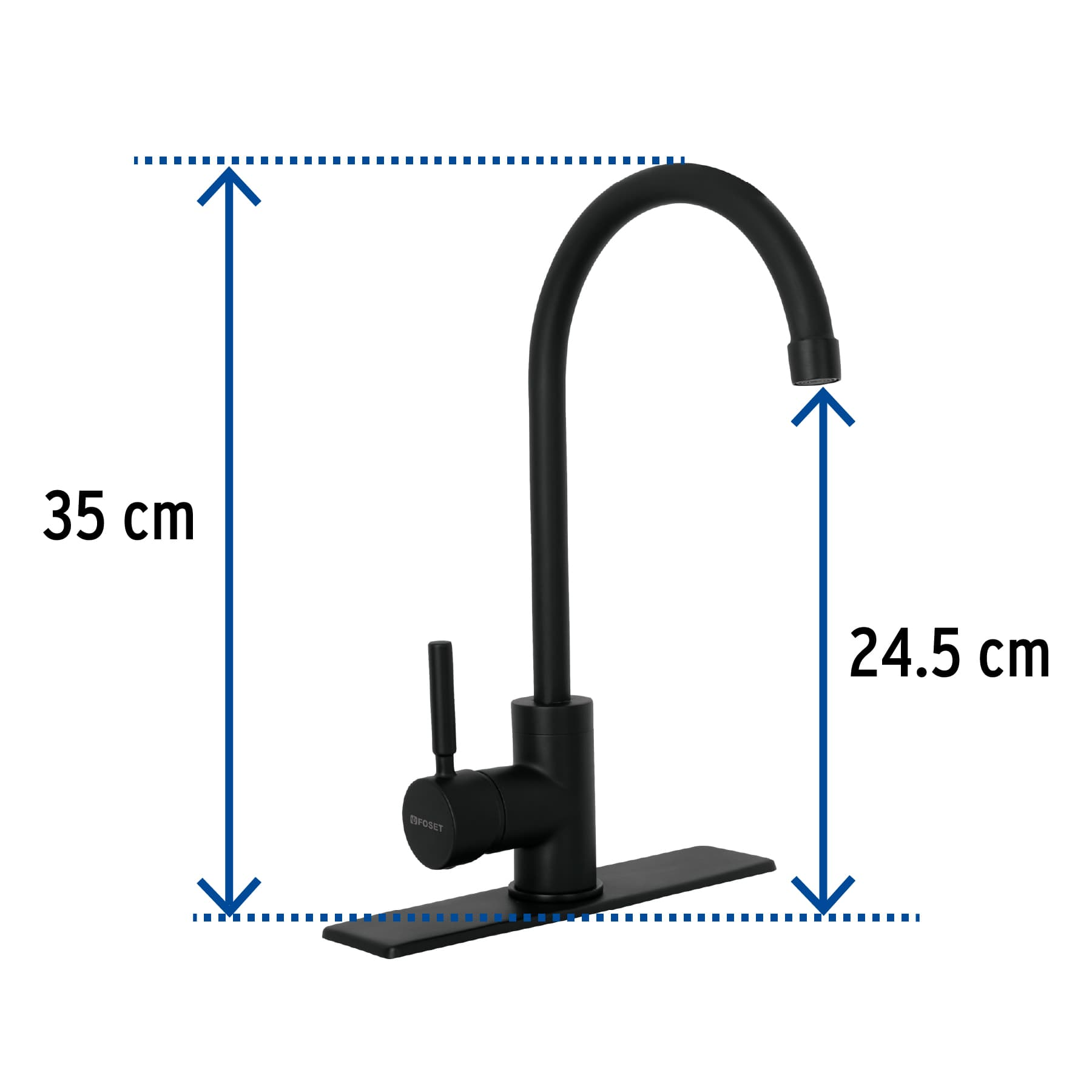 Monomando para fregadero, cuello alto, negro mate, Tubig
