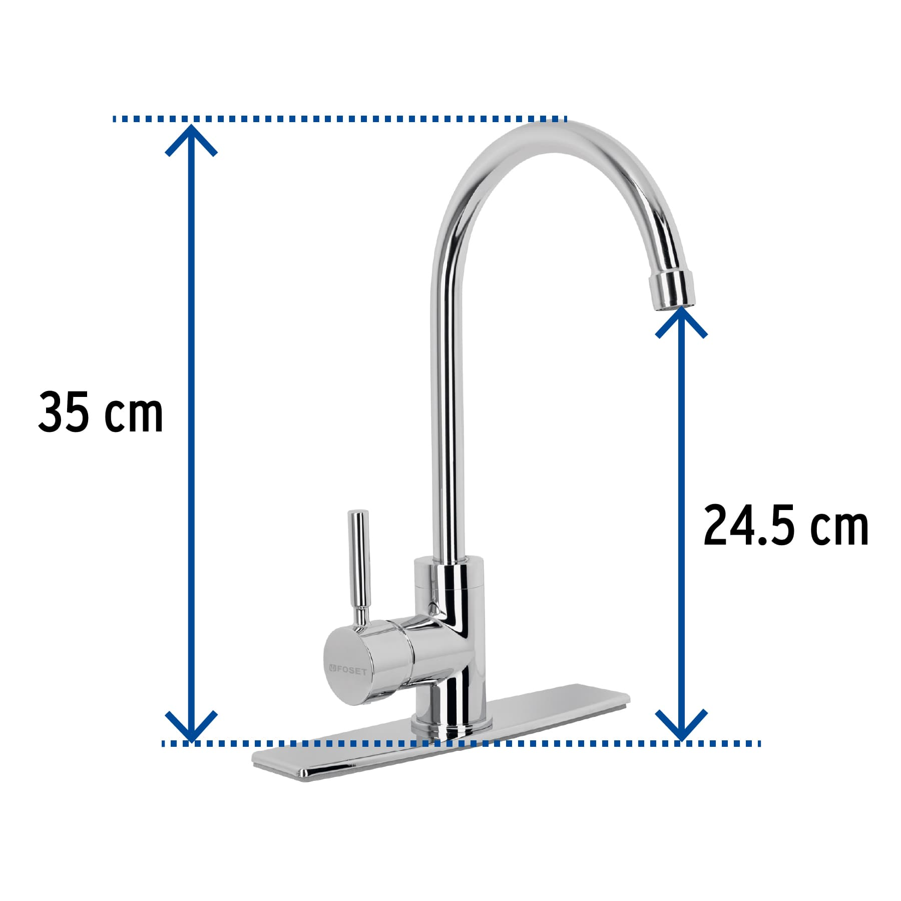 Monomando para fregadero, cuello alto, cromo, Foset