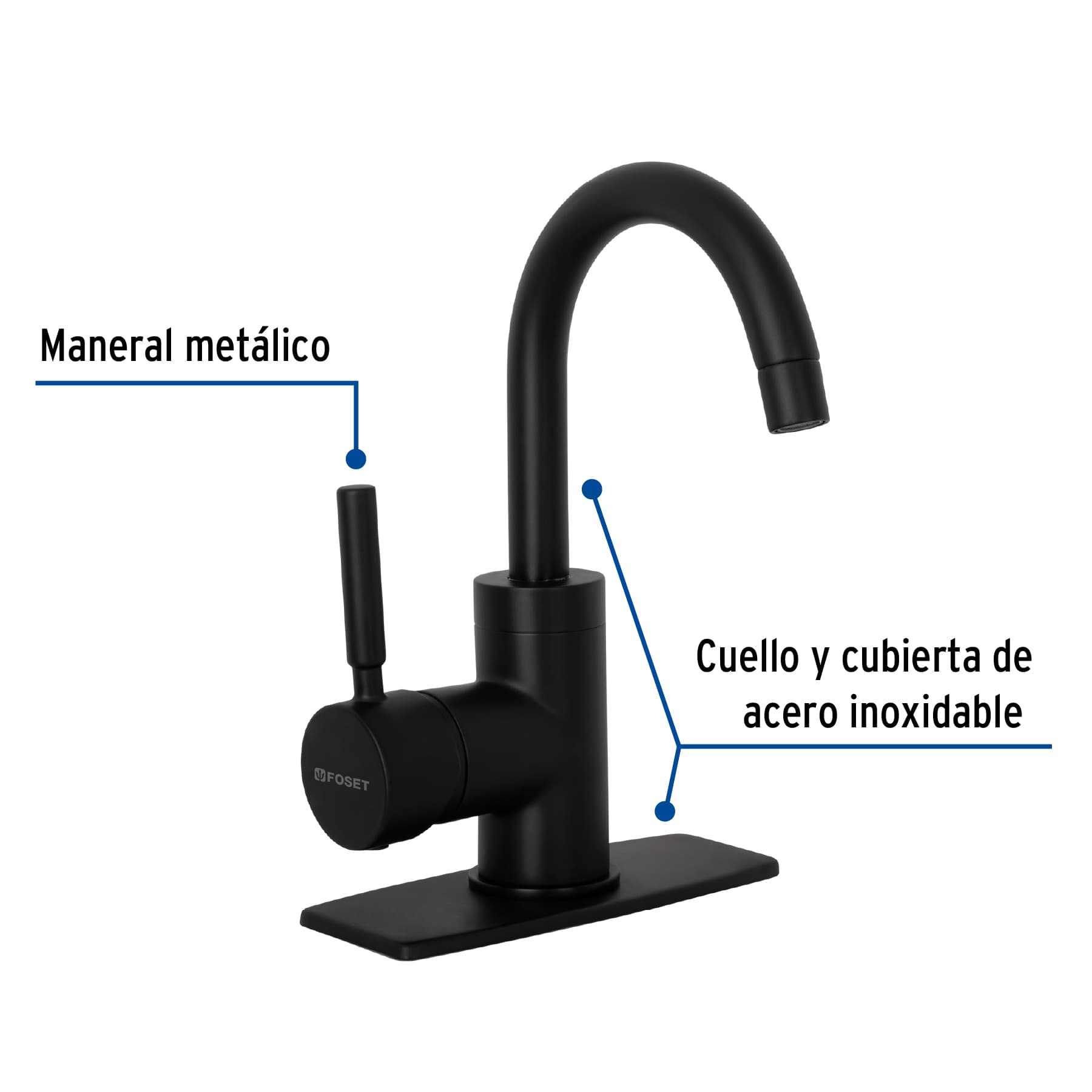 Monomando corto para lavabo, negro mate, Foset