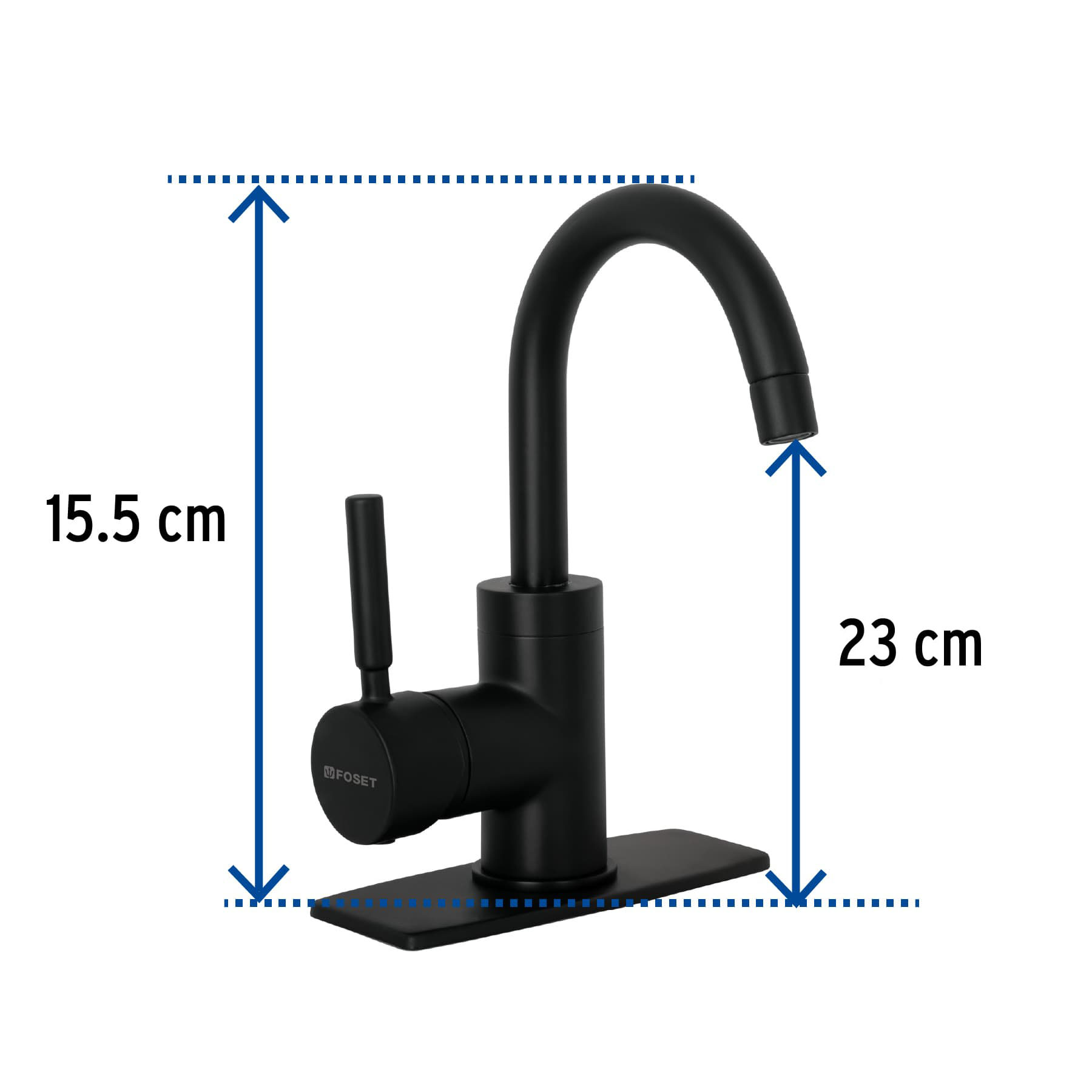 Monomando corto para lavabo, negro mate, Foset
