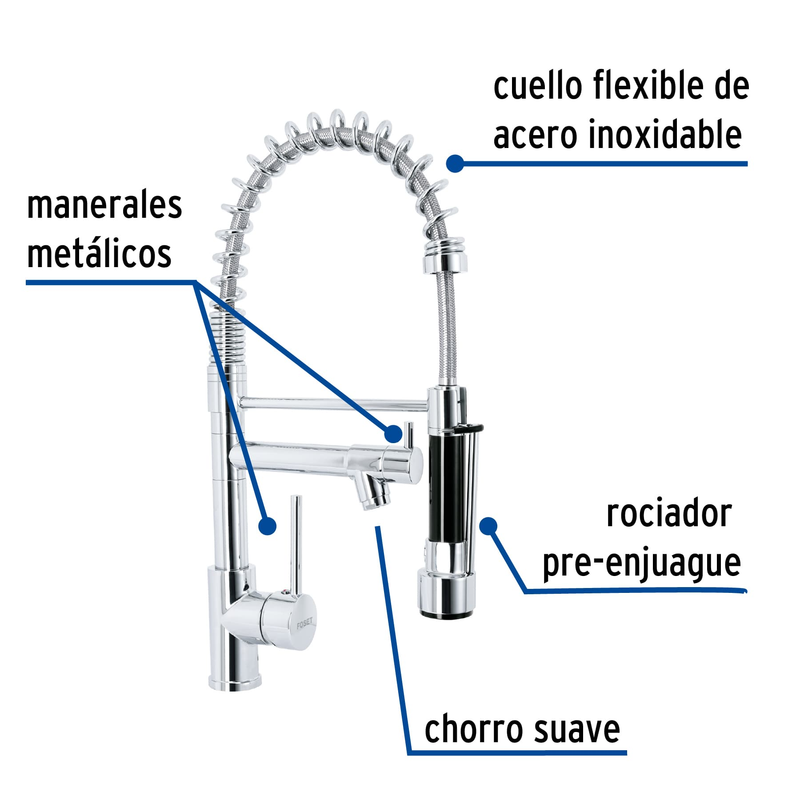 Monomando con doble salida para fregadero, Cromo, Element