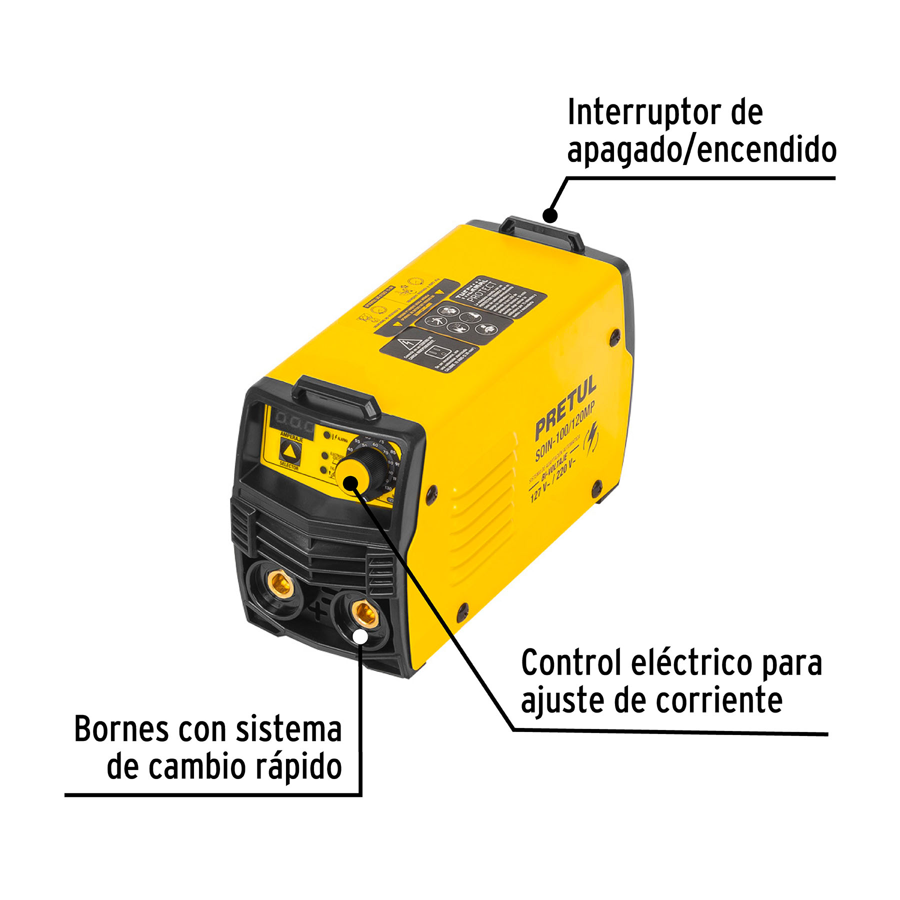 Mini soldadora inversora bi-voltaje 120 A, 127/220V, Pretul
