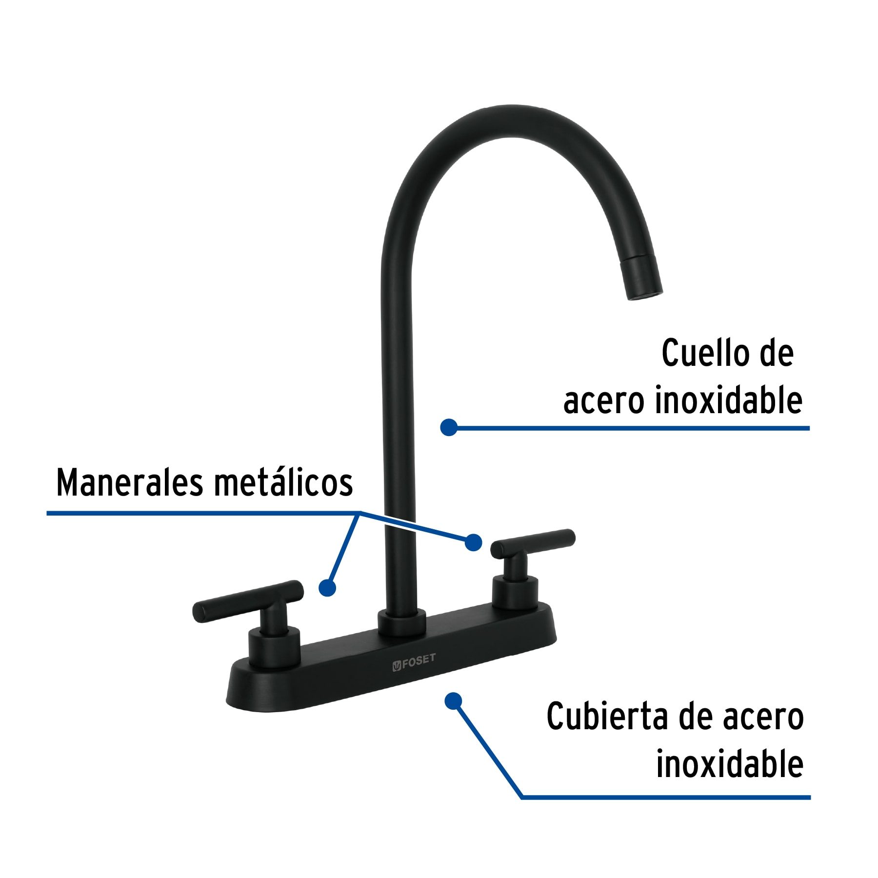 Mezcladora para fregadero,manerales palanca,negro mate,Tubig