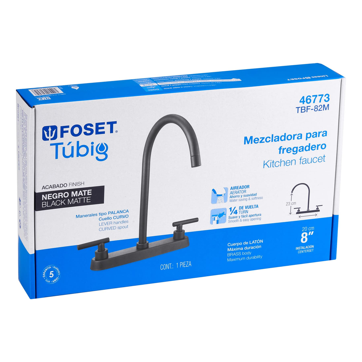Mezcladora para fregadero,manerales palanca,negro mate,Tubig