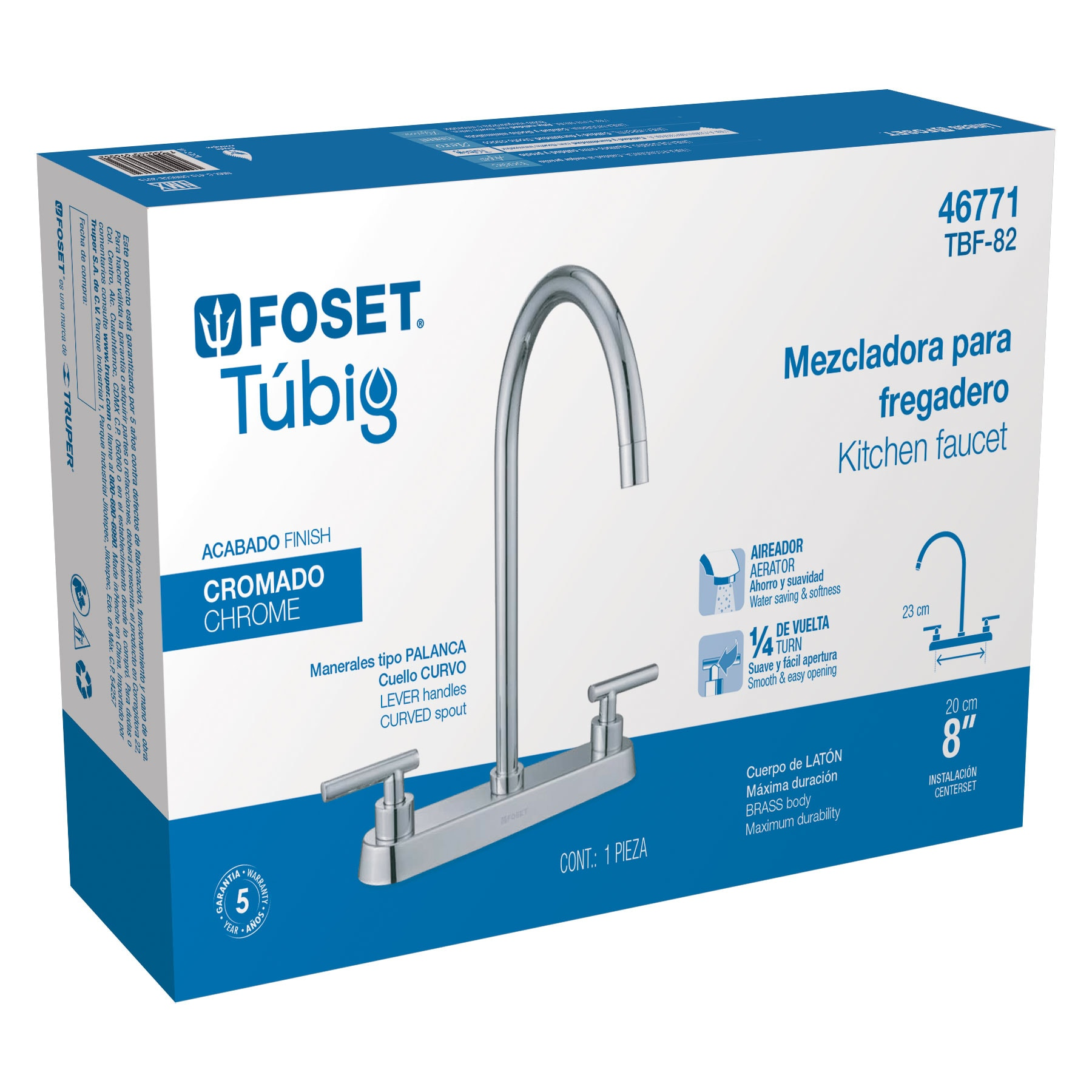 Mezcladora para fregadero, manerales palanca, cromo, Tubig