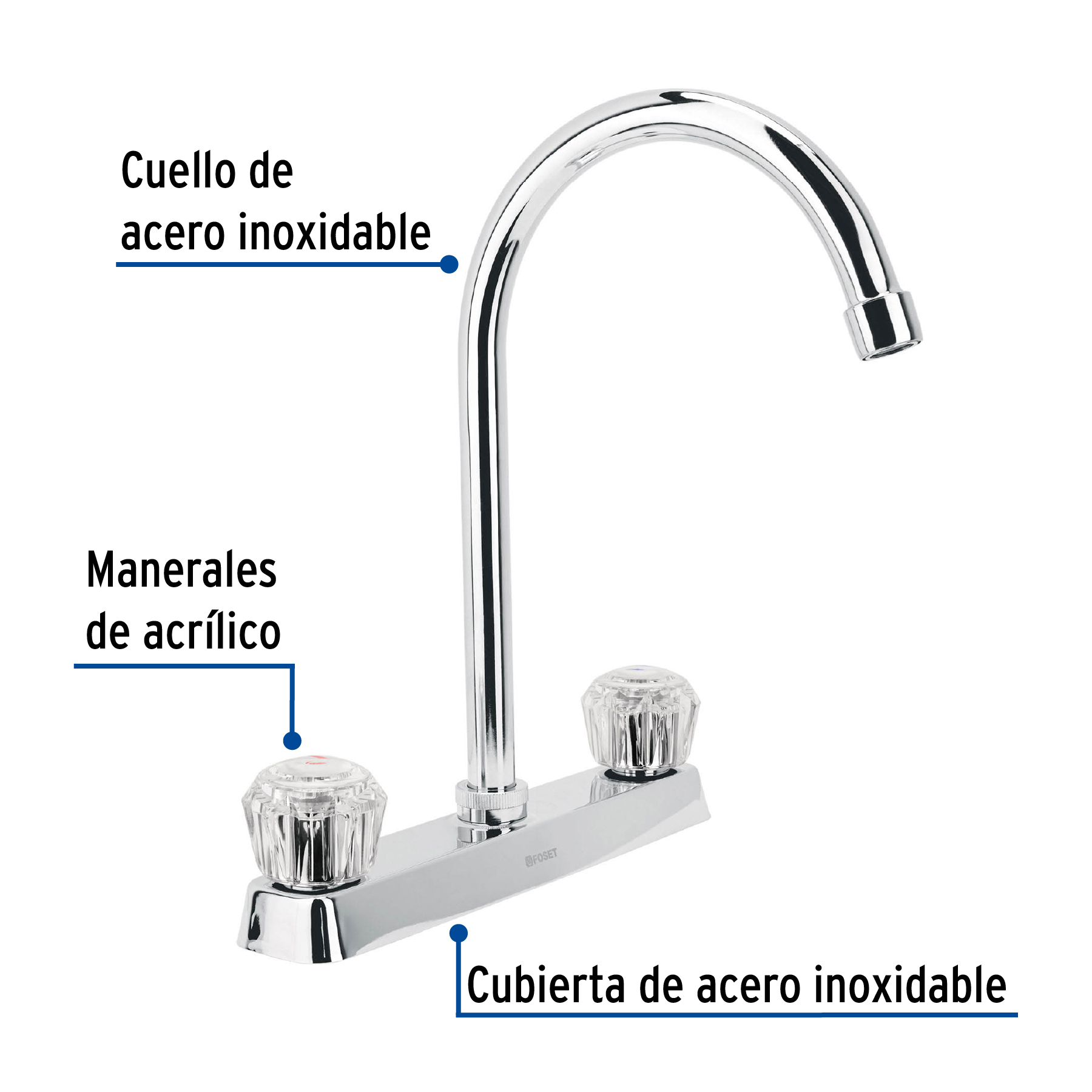 Mezcladora para fregadero, acrílico, cuello curvo, Basic