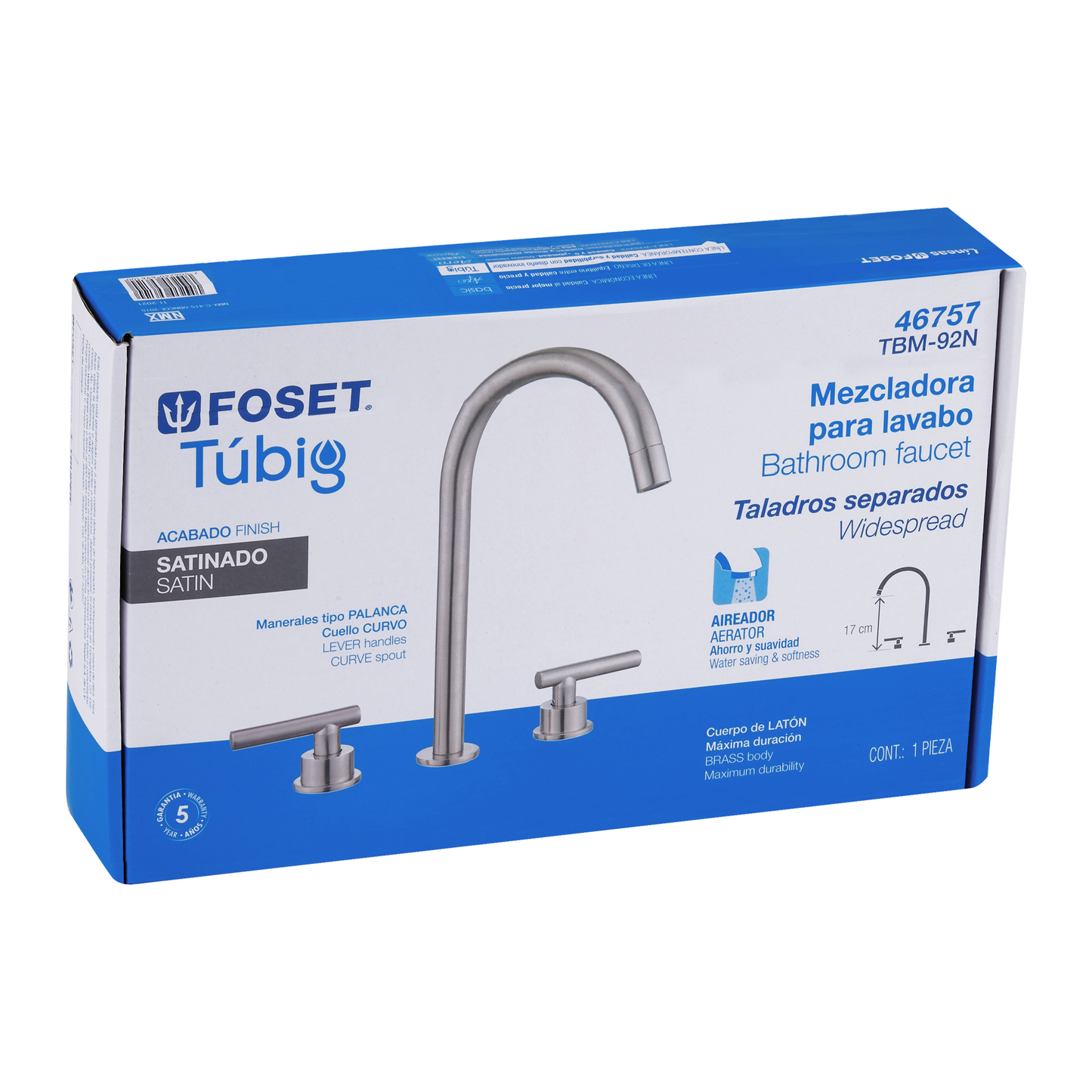Mezcladora p/lavabo,taladros separados,palanca,satín,Tubig