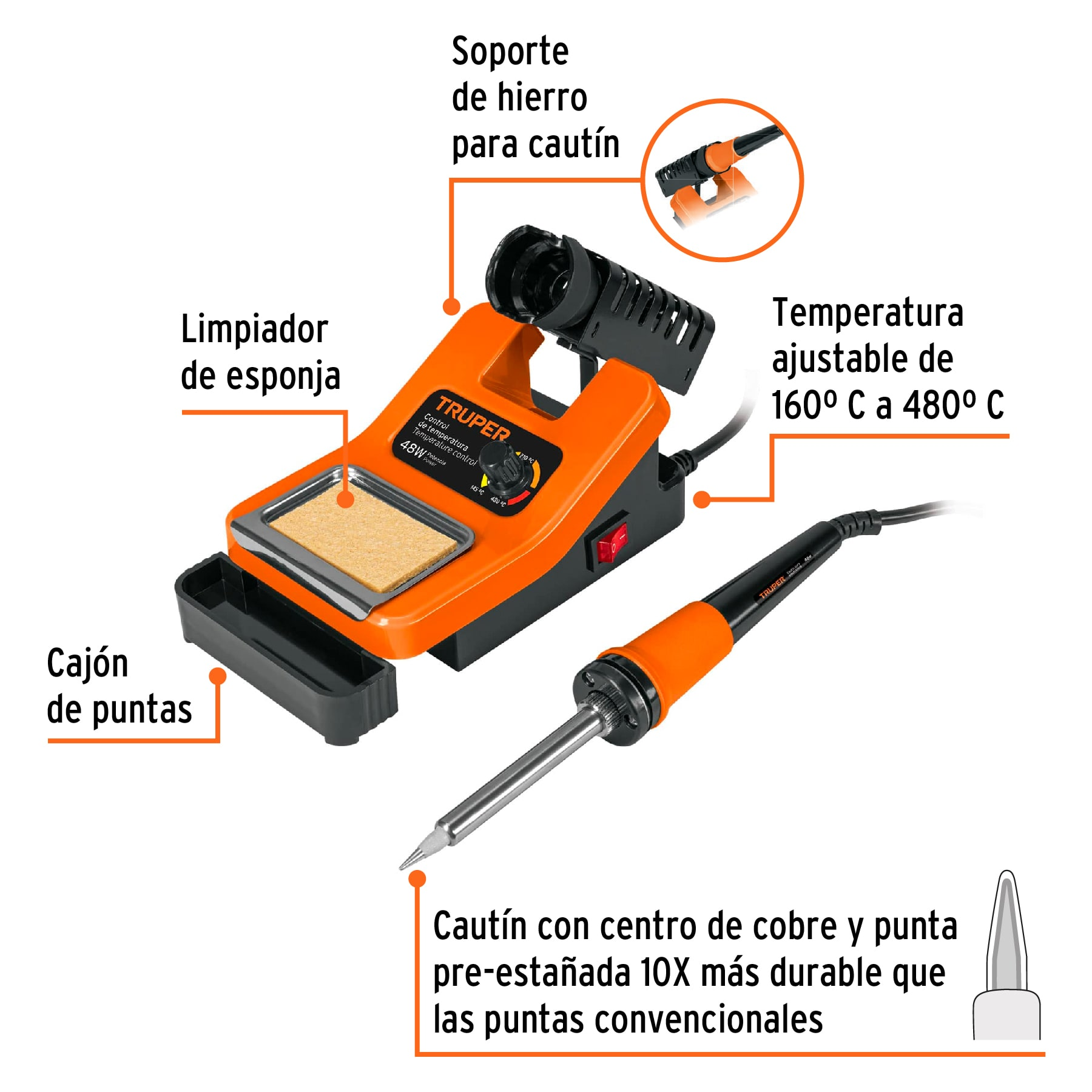 Cautín profesional c/estación para electrónica de 48 Watts