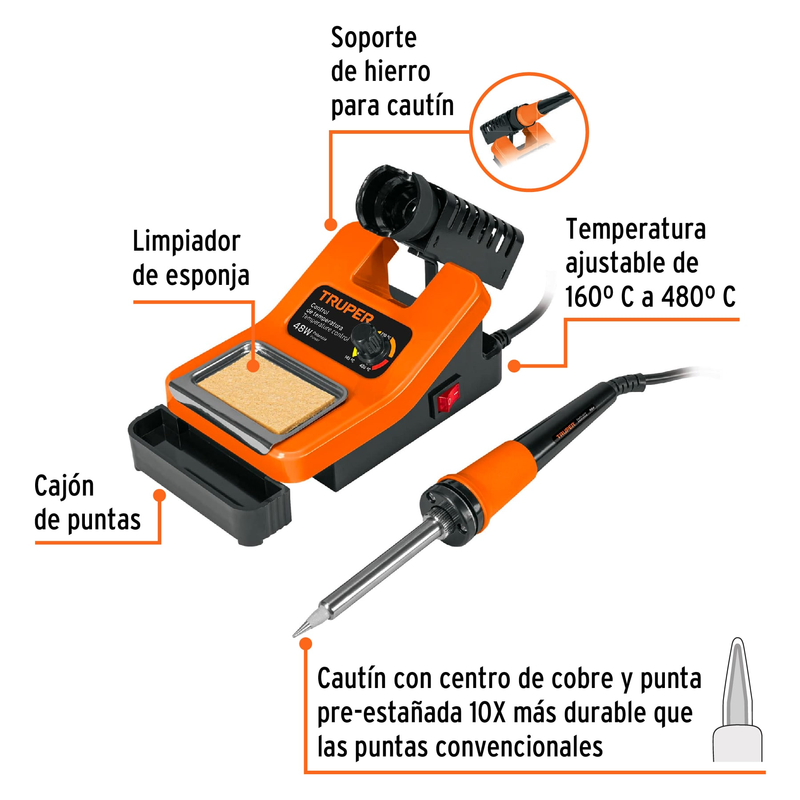 Cautín profesional c/estación para electrónica de 48 Watts