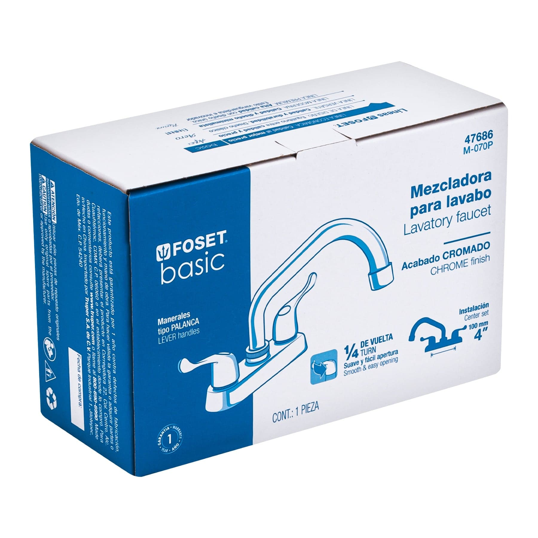 Mezcladora p/lavabo,manerales palanca,cuello tubular,Basic