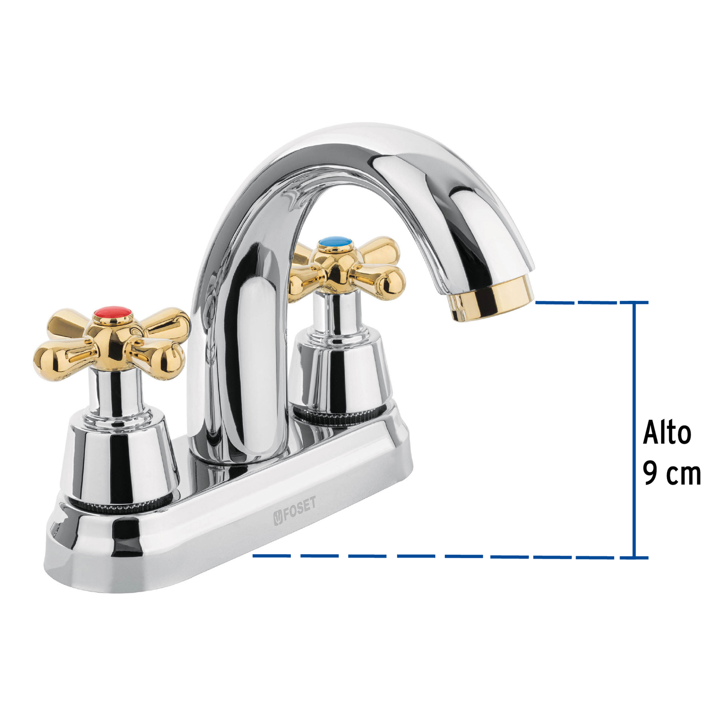 Mezcladora p/lavabo,manerales cruceta,cuello alto,oro,Aqua