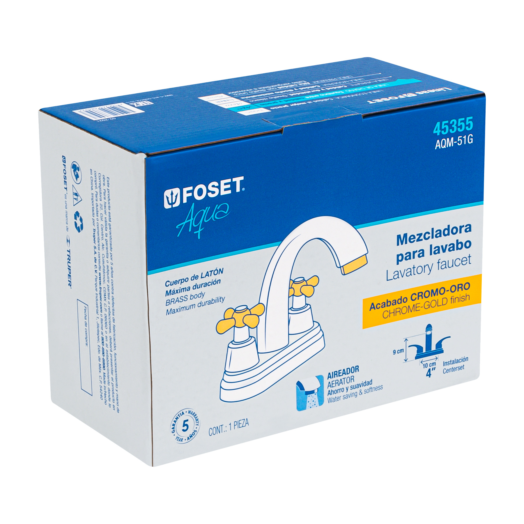 Mezcladora p/lavabo,manerales cruceta,cuello alto,oro,Aqua