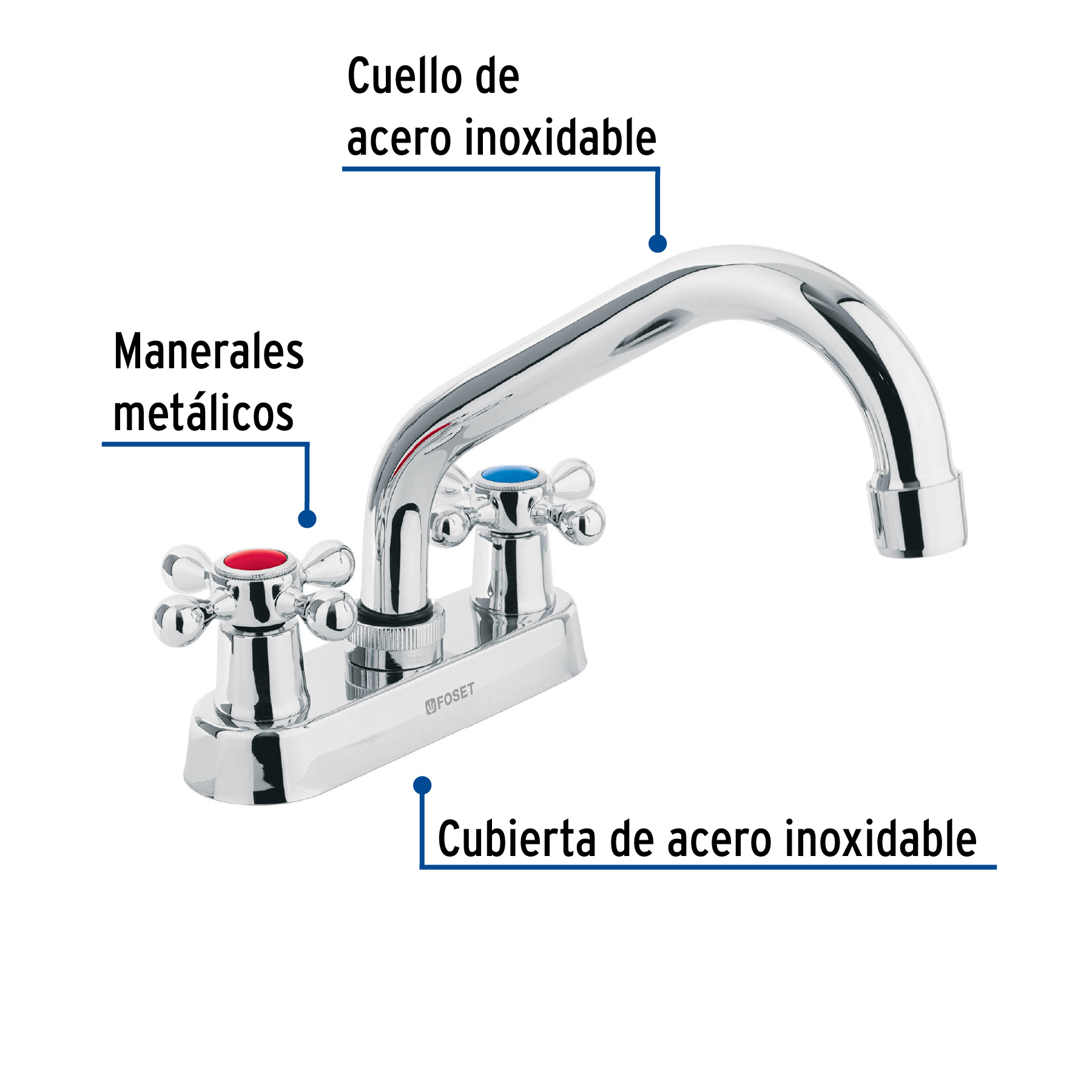Mezcladora p/lavabo,manerales cruceta,cuello tubular,Basic
