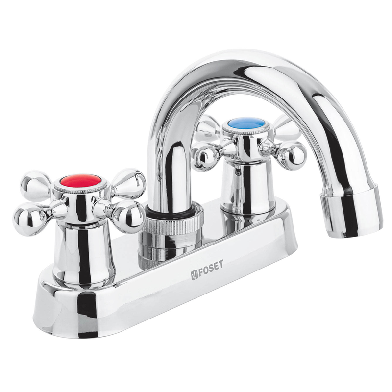 Mezcladora p/lavabo,manerales cruceta, cuello curvo, Basic