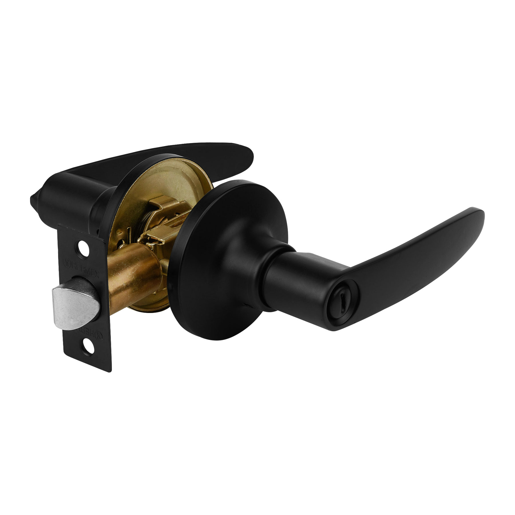 Cerradura manija, cilindro latón, negro, baño, Hermex