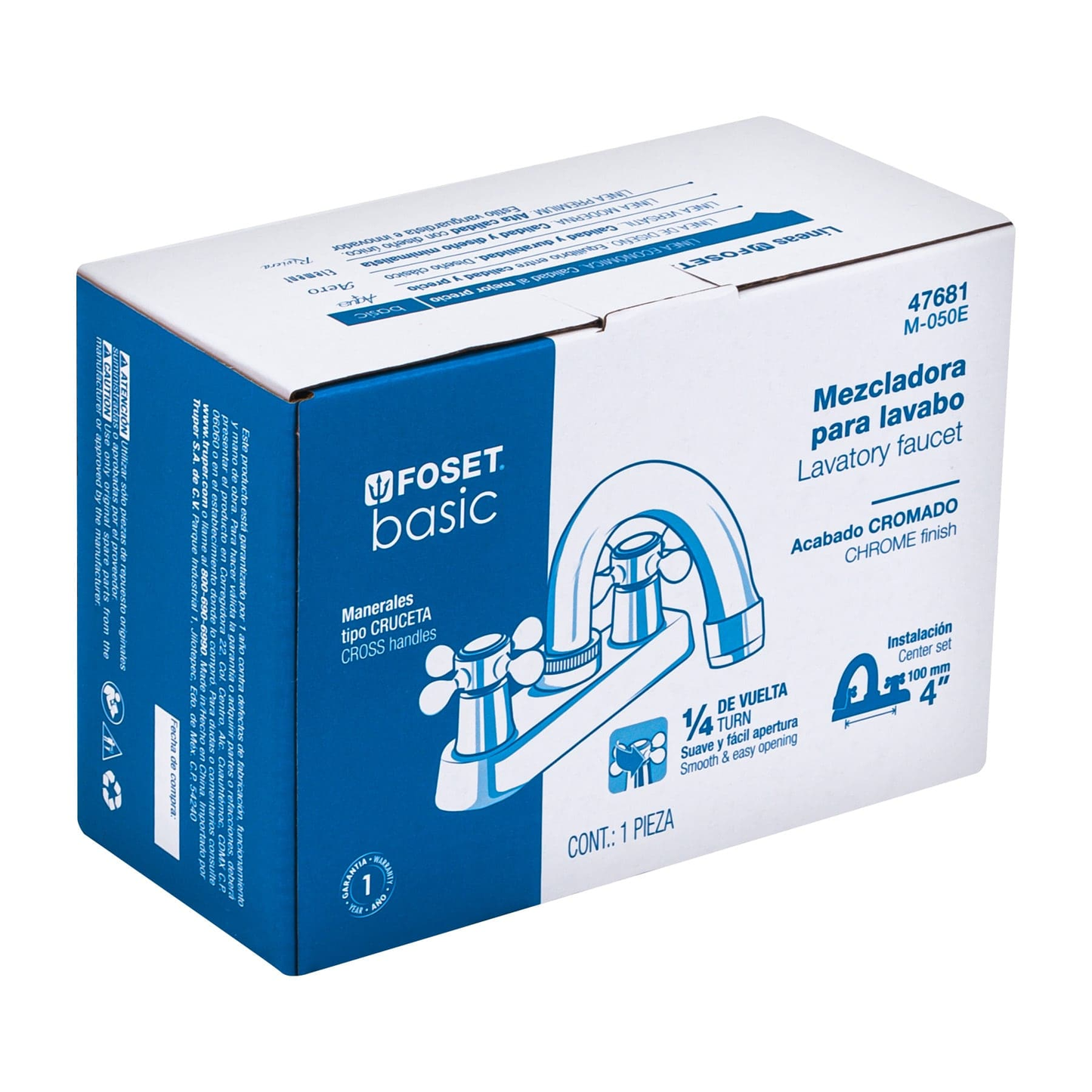 Mezcladora p/lavabo,manerales cruceta, cuello curvo, Basic