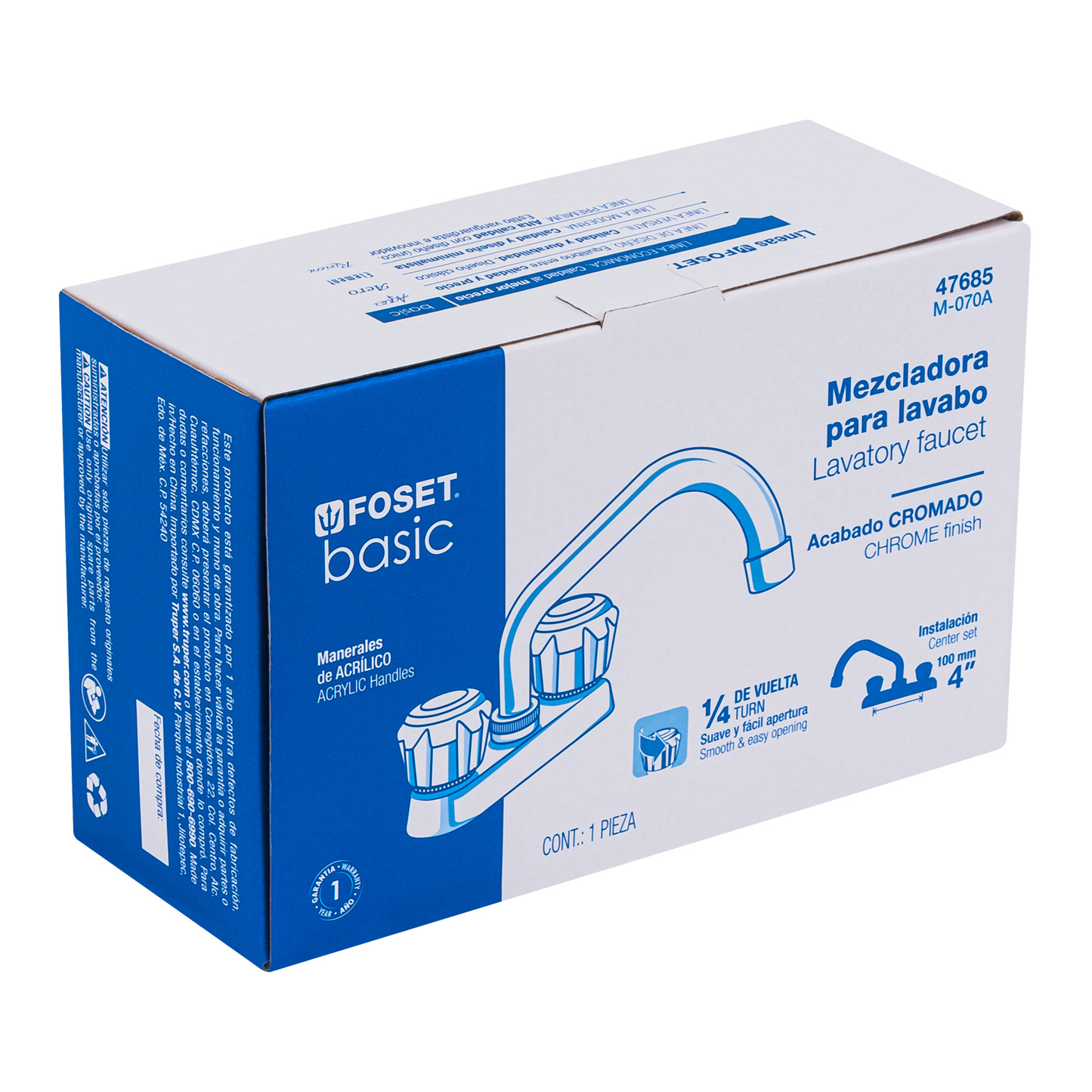 Mezcladora p/lavabo,manerales acrilico,cuello tubular,Basic