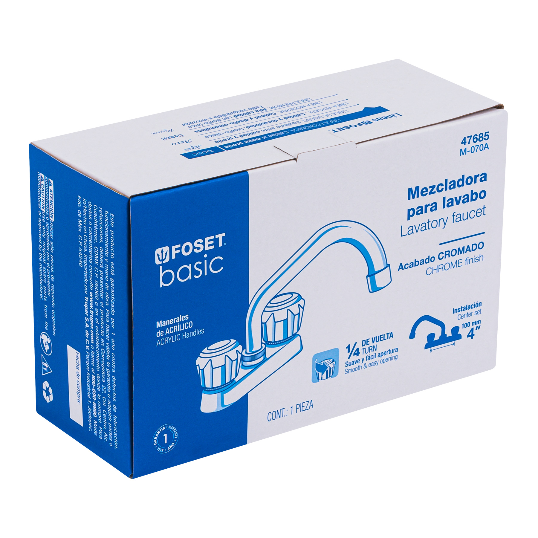 Mezcladora p/lavabo,manerales acrilico,cuello tubular,Basic