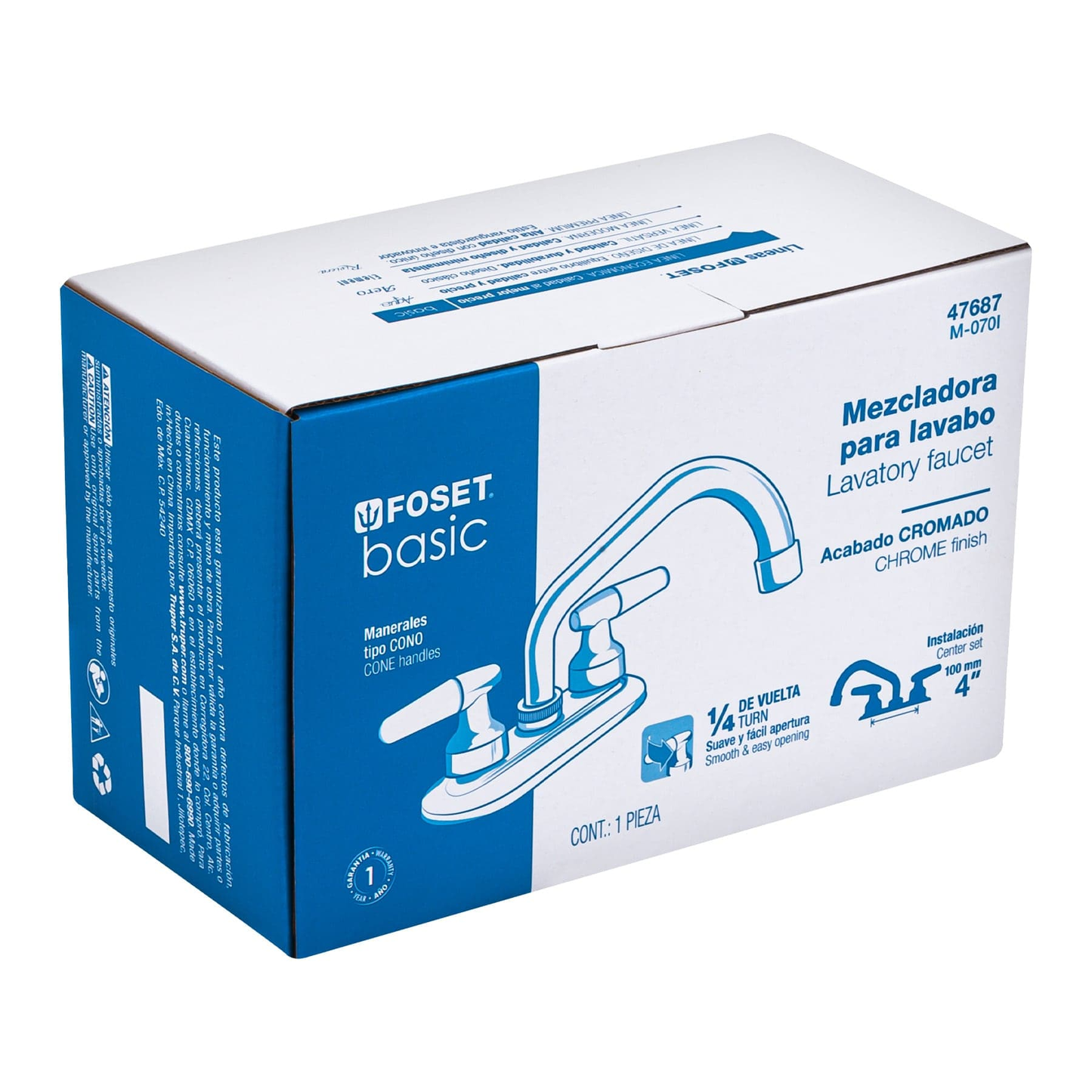 Mezcladora p/lavabo,man blanco palanca,cuello tubular,Basic