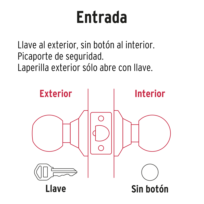 Cerradura pomo, negro, esfera, entrada, Hermex