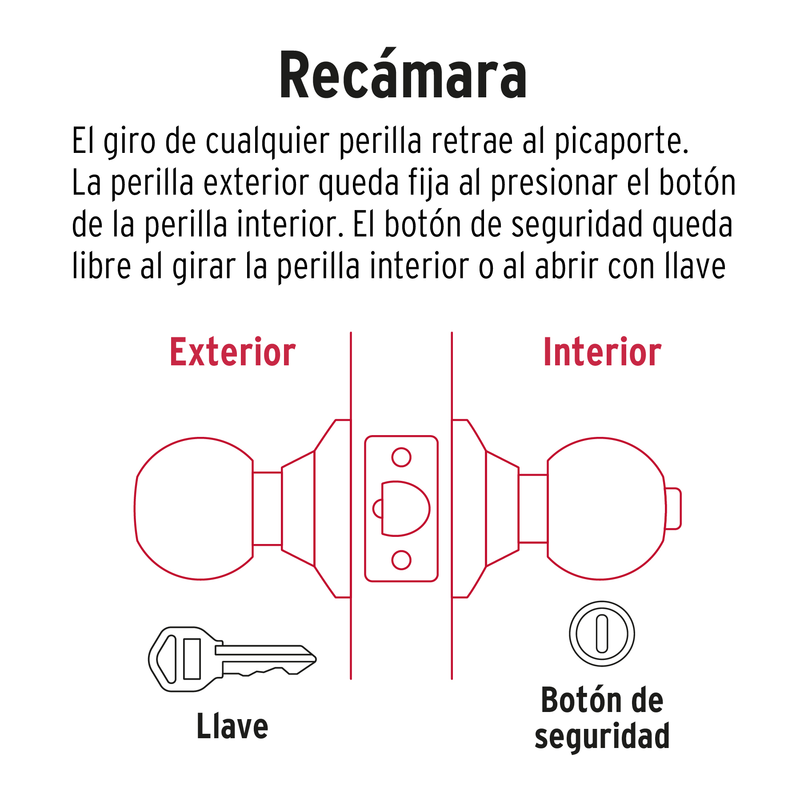 Cerradura pomo, negro, esfera, recámara, Hermex